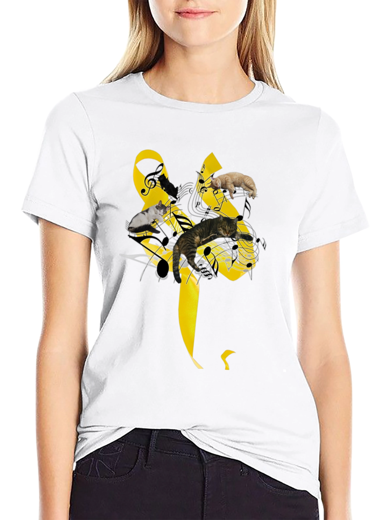 Music Cats T-Shirt - Black Whimsical Design