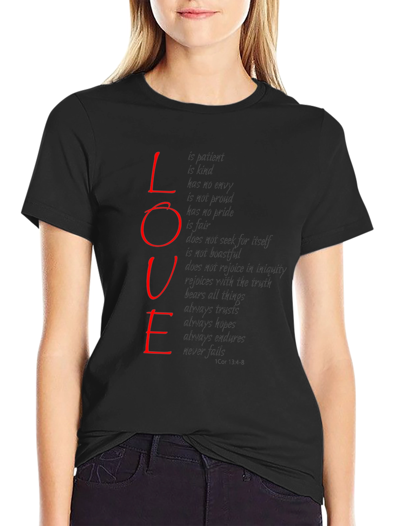Love Scripture Print T-Shirt - Black