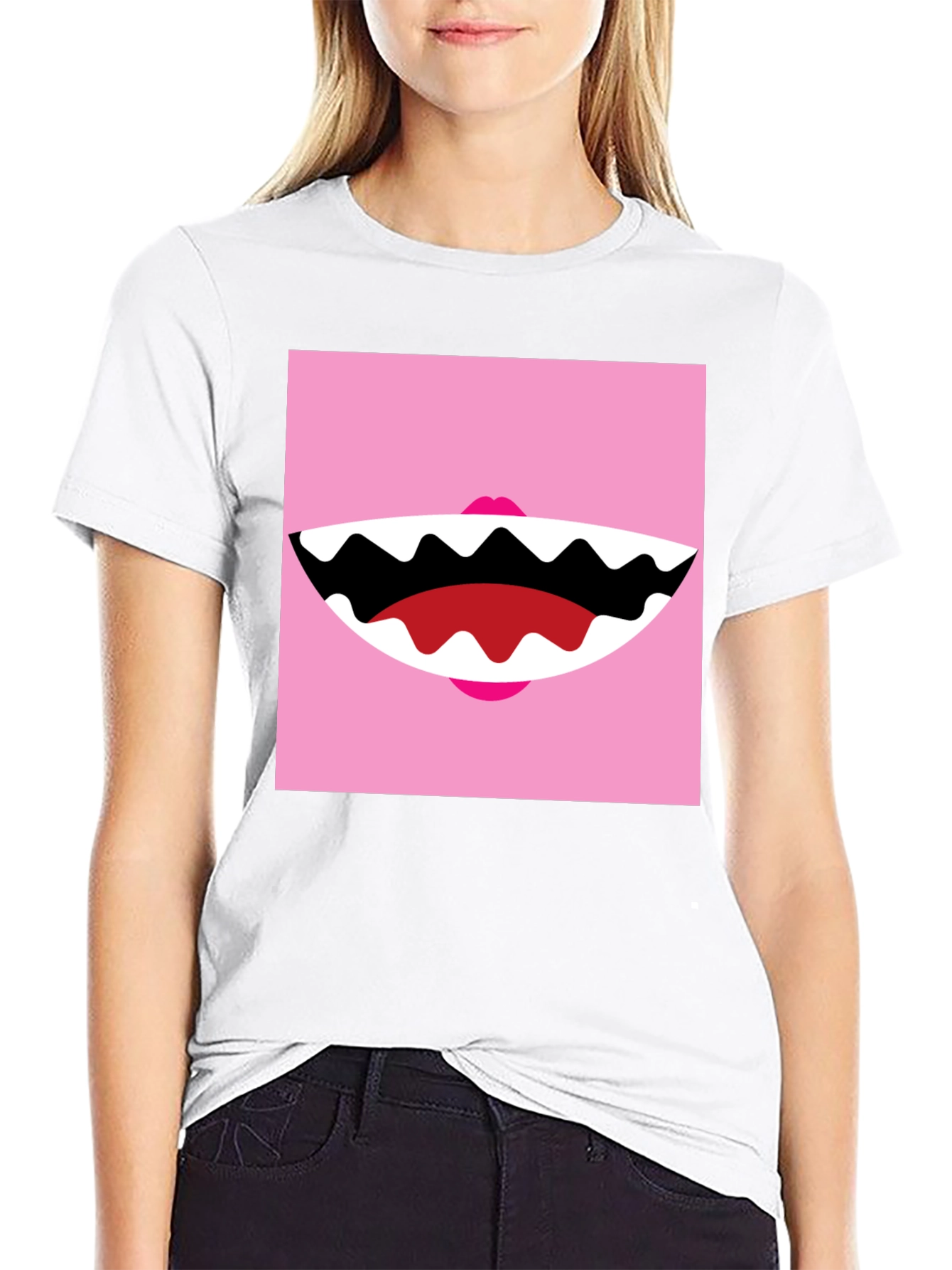 Funny Monster Mouth Graphic Tee - Black Cotton T-Shirt