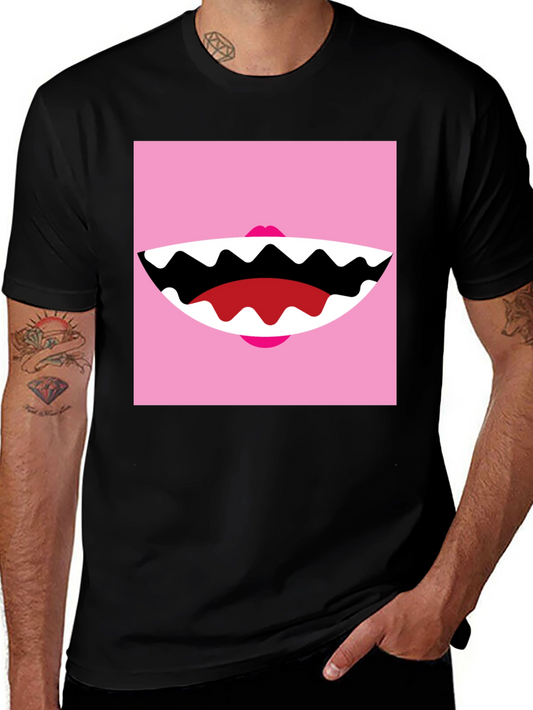 Funny Monster Mouth Graphic Tee - Black Cotton T-Shirt