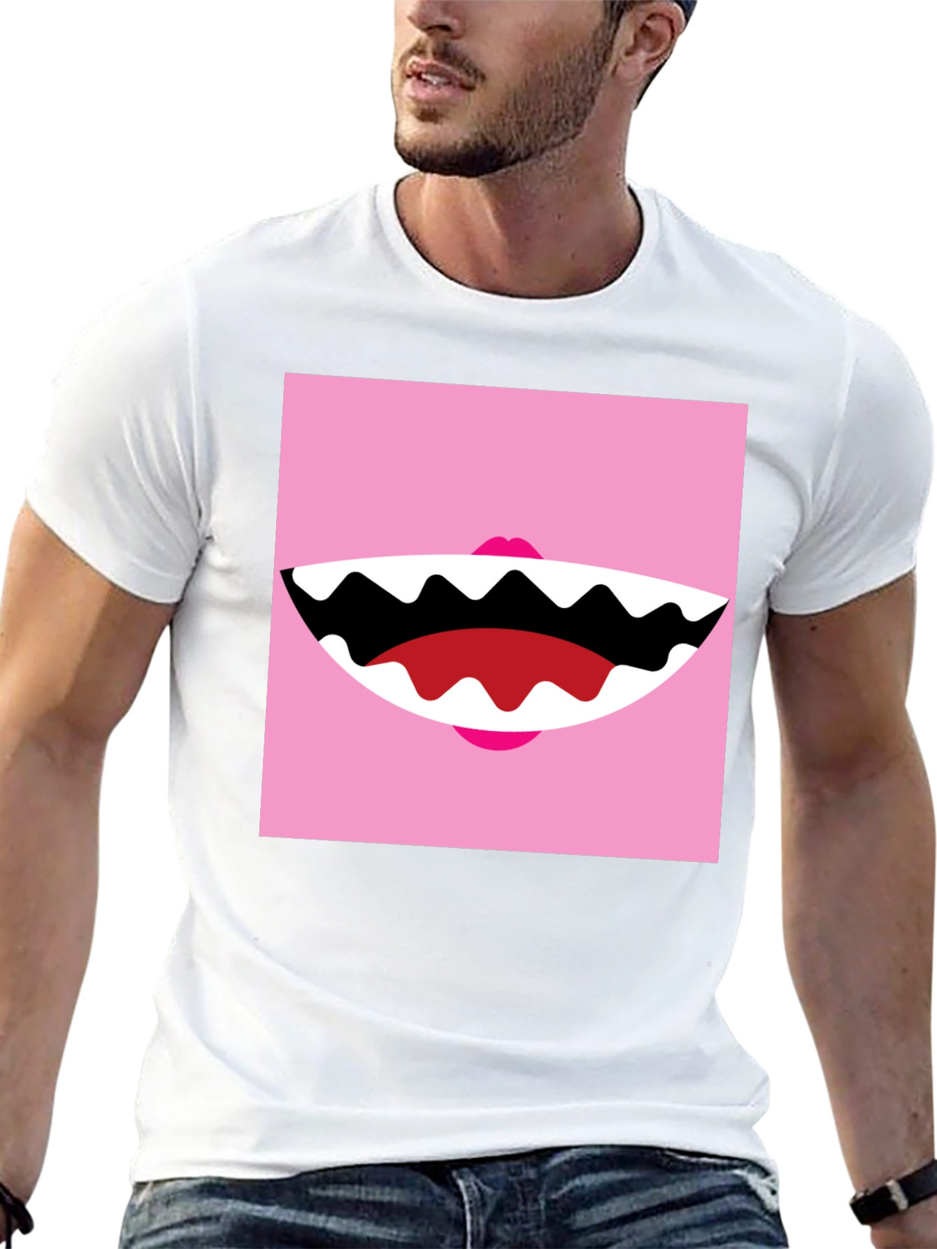 Funny Monster Mouth Graphic Tee - Black Cotton T-Shirt