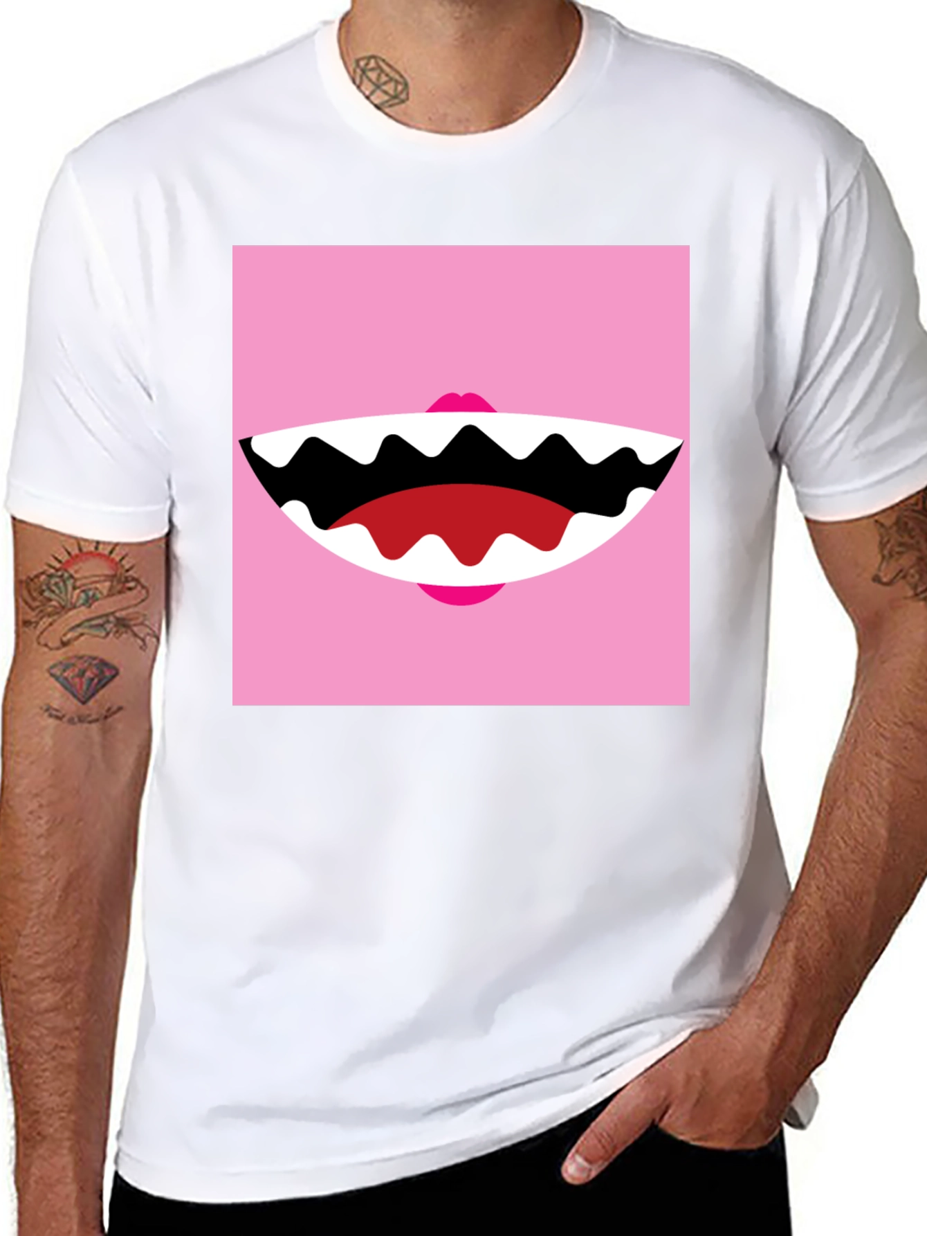 Funny Monster Mouth Graphic Tee - Black Cotton T-Shirt
