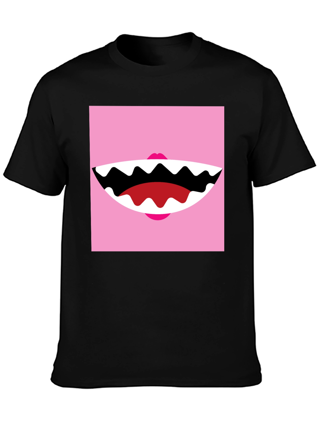 Funny Monster Mouth Graphic Tee - Black Cotton T-Shirt