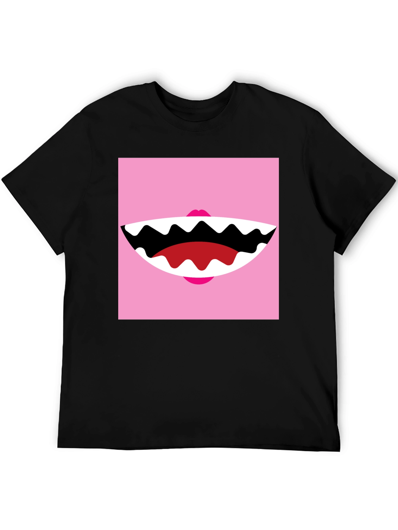 Funny Monster Mouth Graphic Tee - Black Cotton T-Shirt