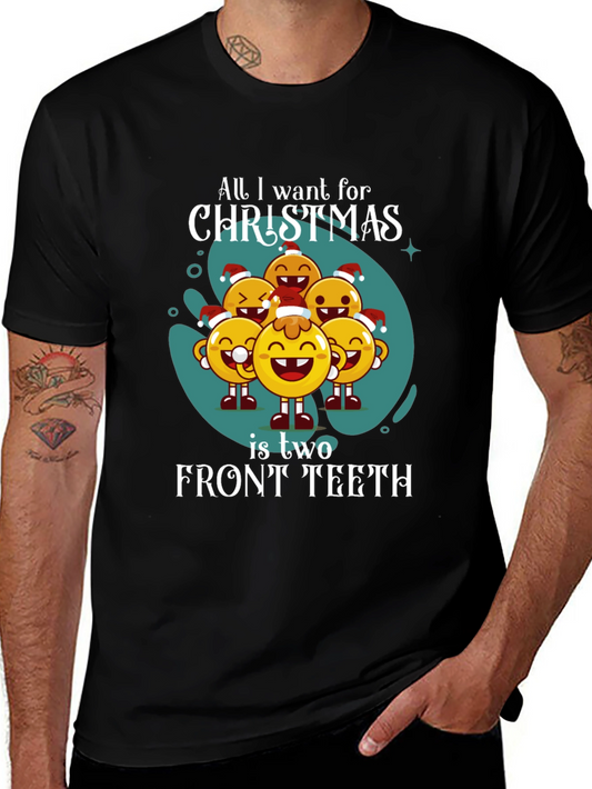 Funny Christmas T-Shirt - All I Want is Two Front Teeth