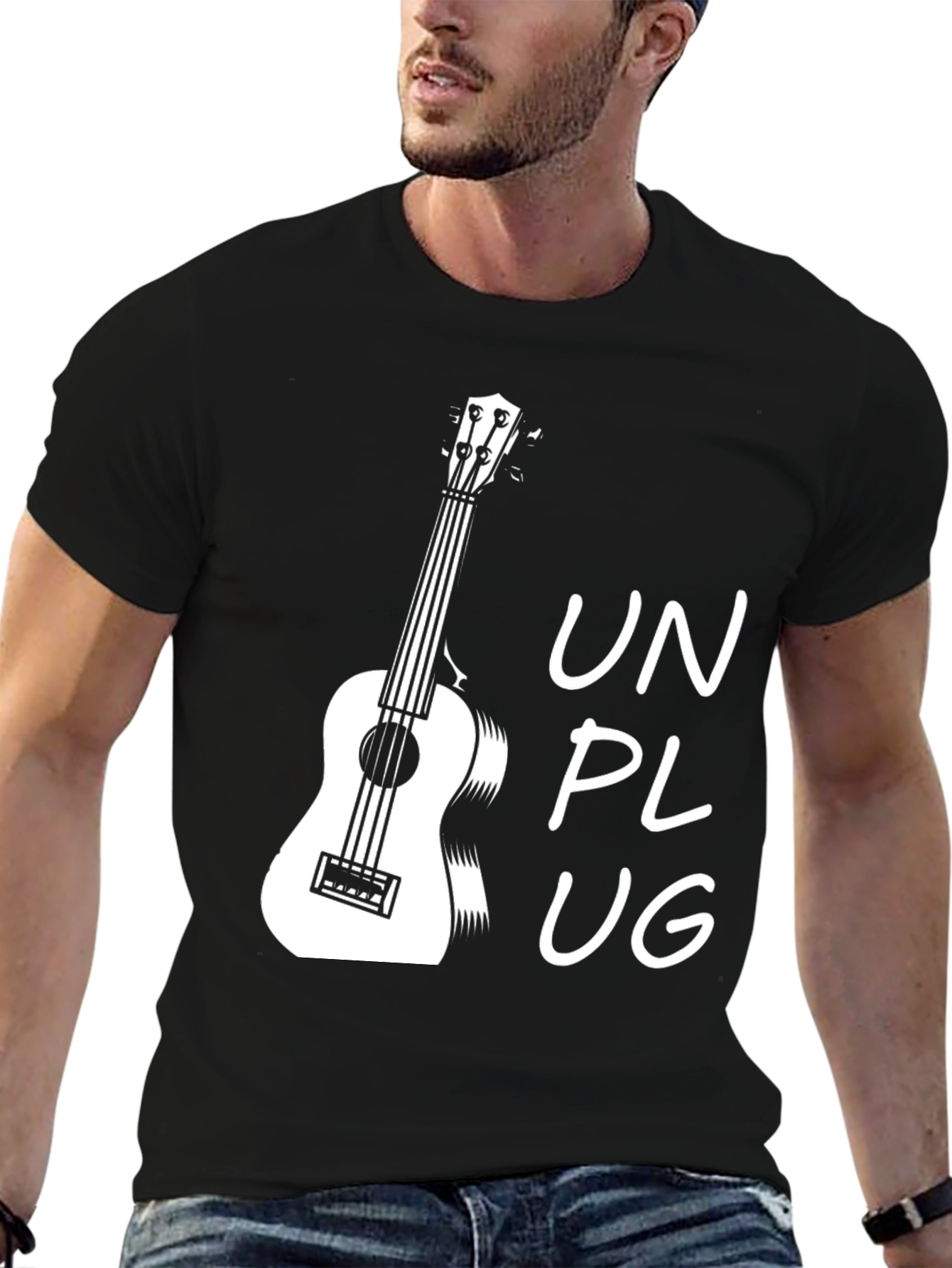 Unplug Ukulele Graphic T-Shirt - Black