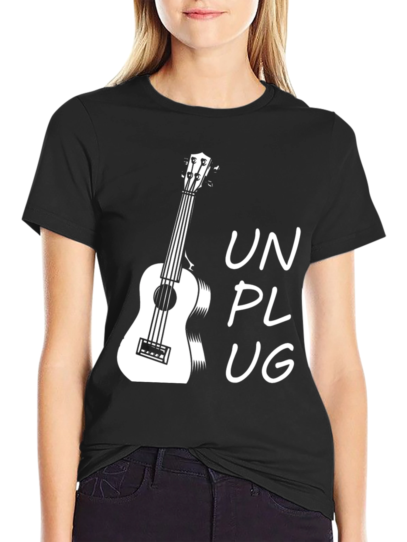 Unplug Ukulele Graphic T-Shirt - Black