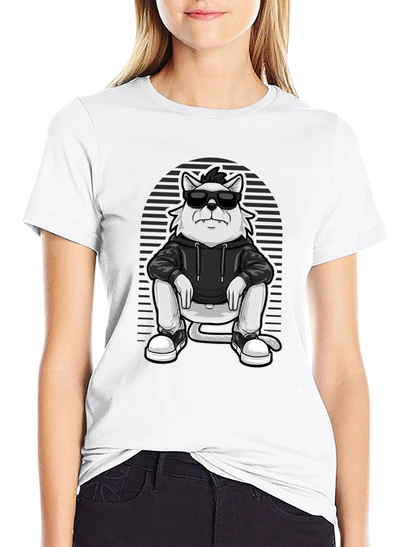 Cool Cat Graphic Tee - Black Cotton Blend