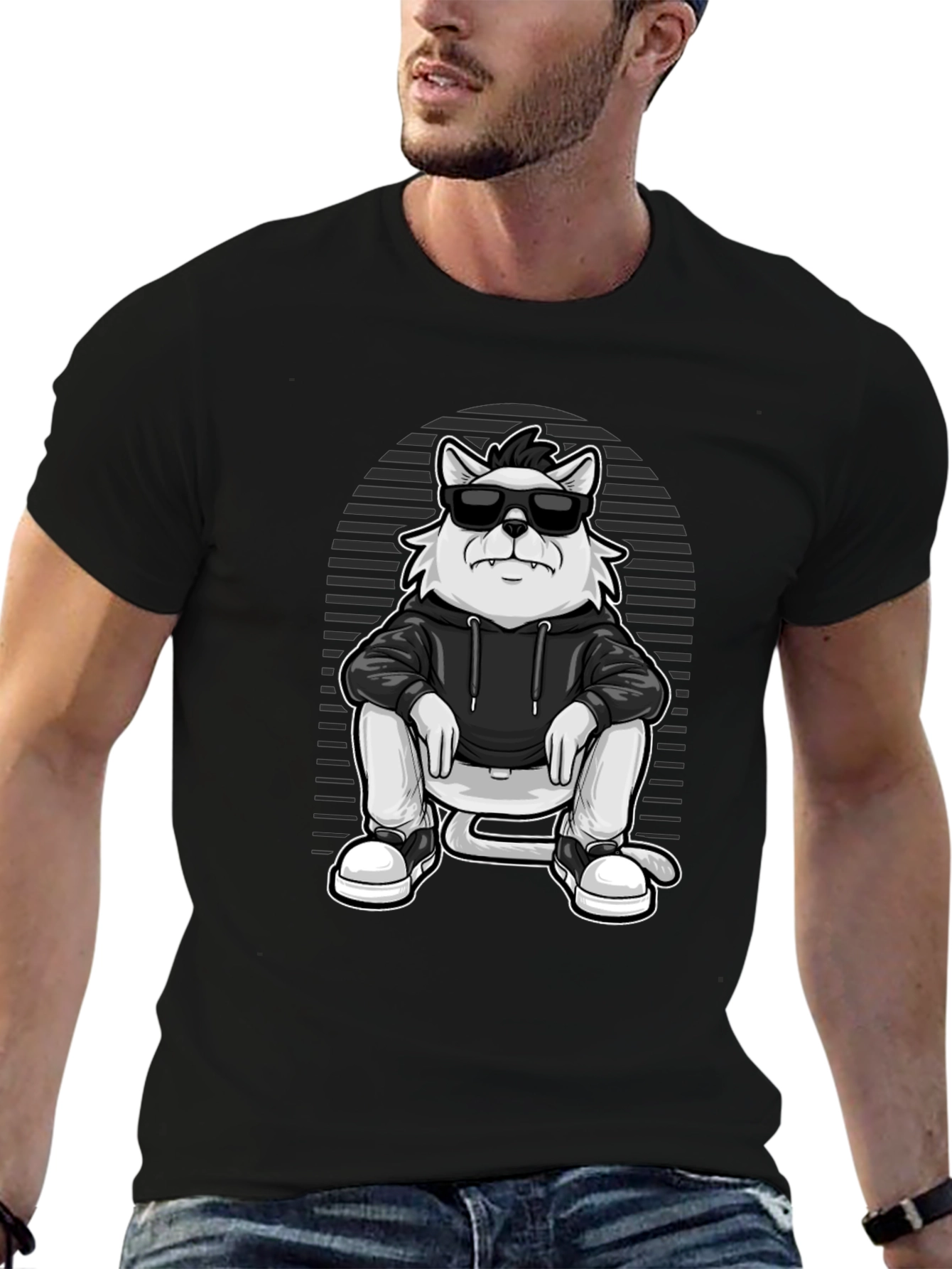 Cool Cat Graphic Tee - Black Cotton Blend