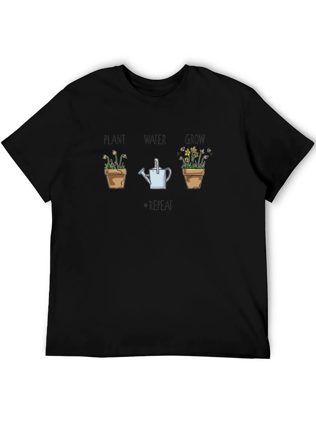 Plant Water Grow Repeat Black T-Shirt