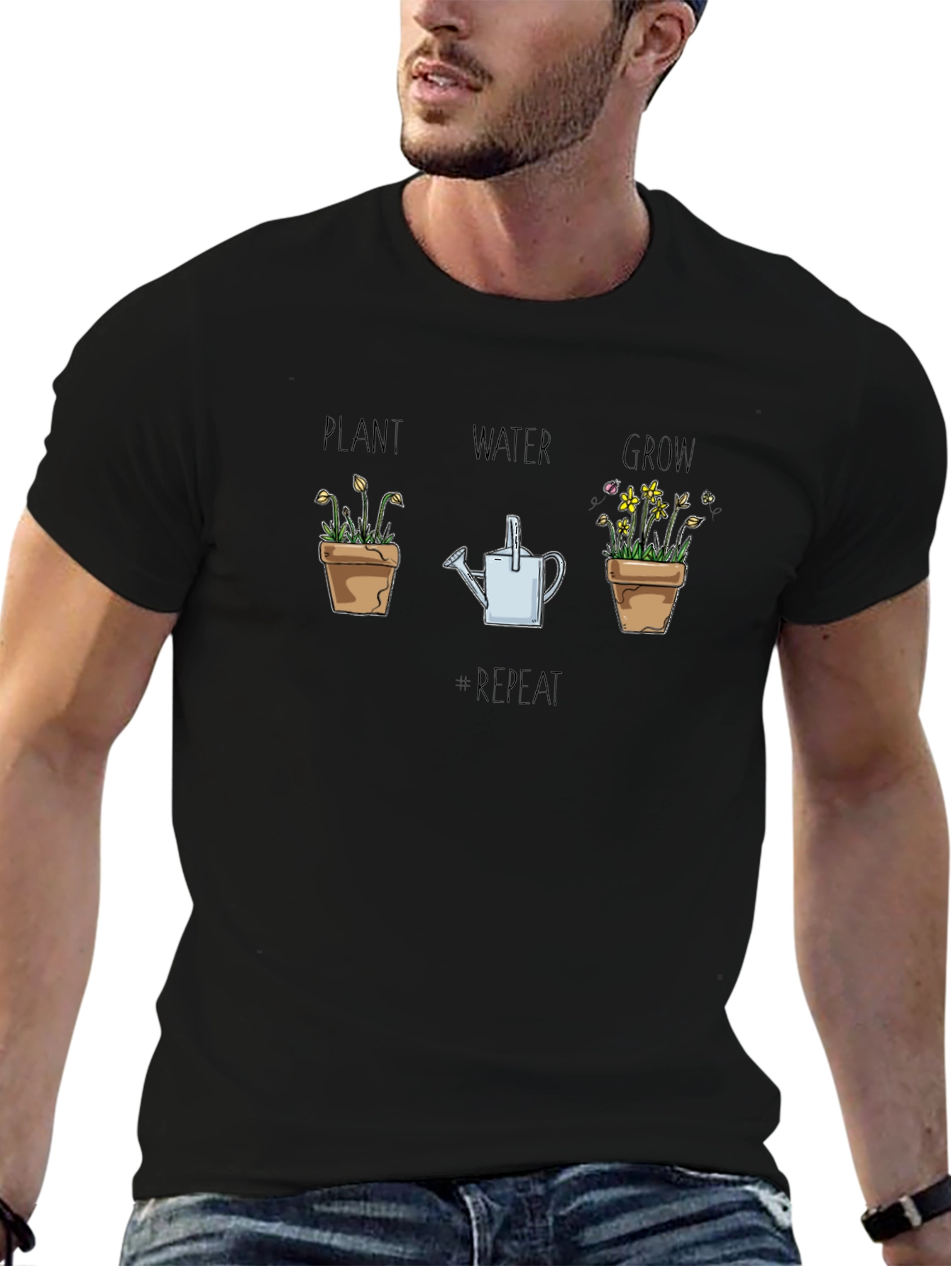 Plant Water Grow Repeat Black T-Shirt