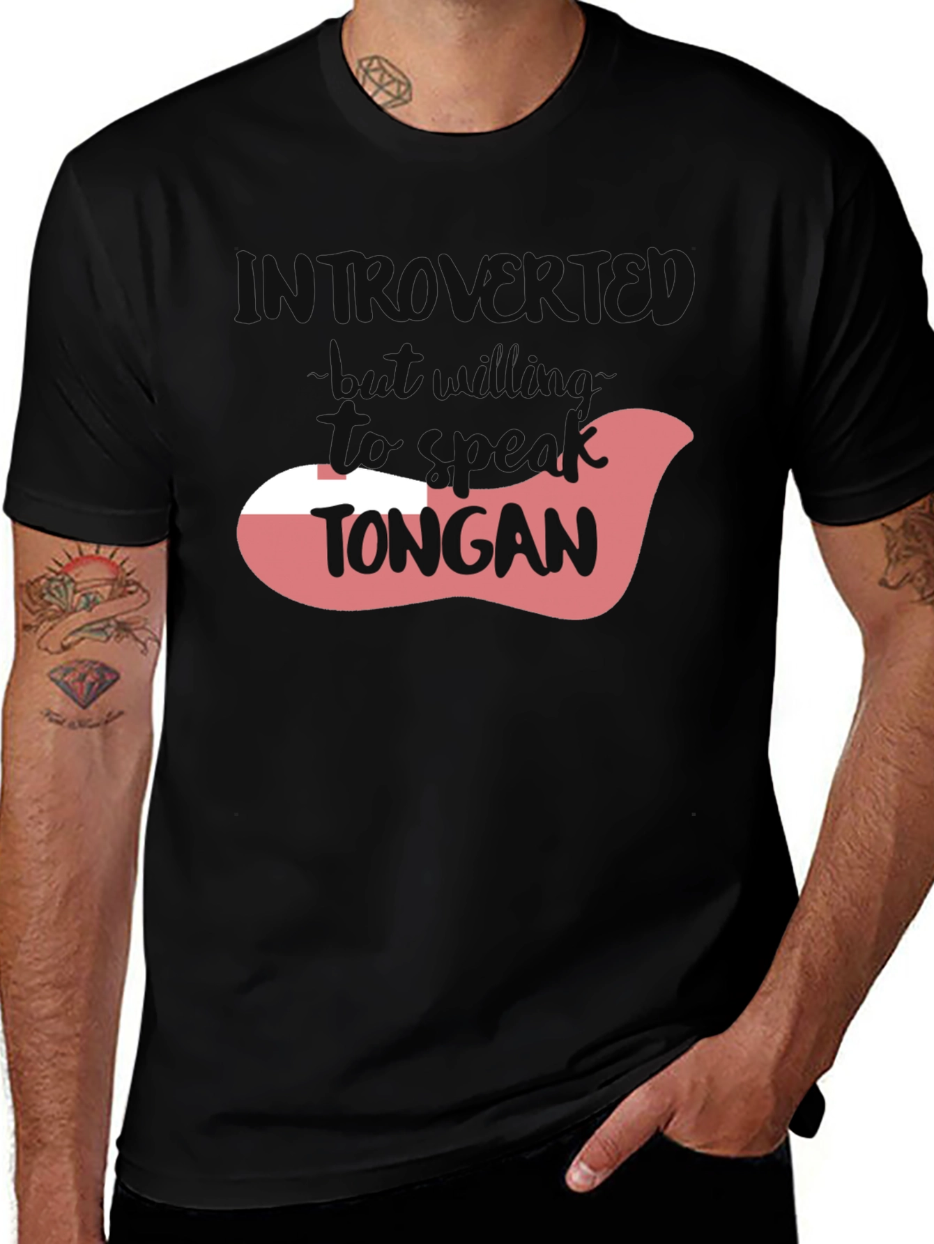 Introvert But Willing to Speak Tongan Black T-Shirt