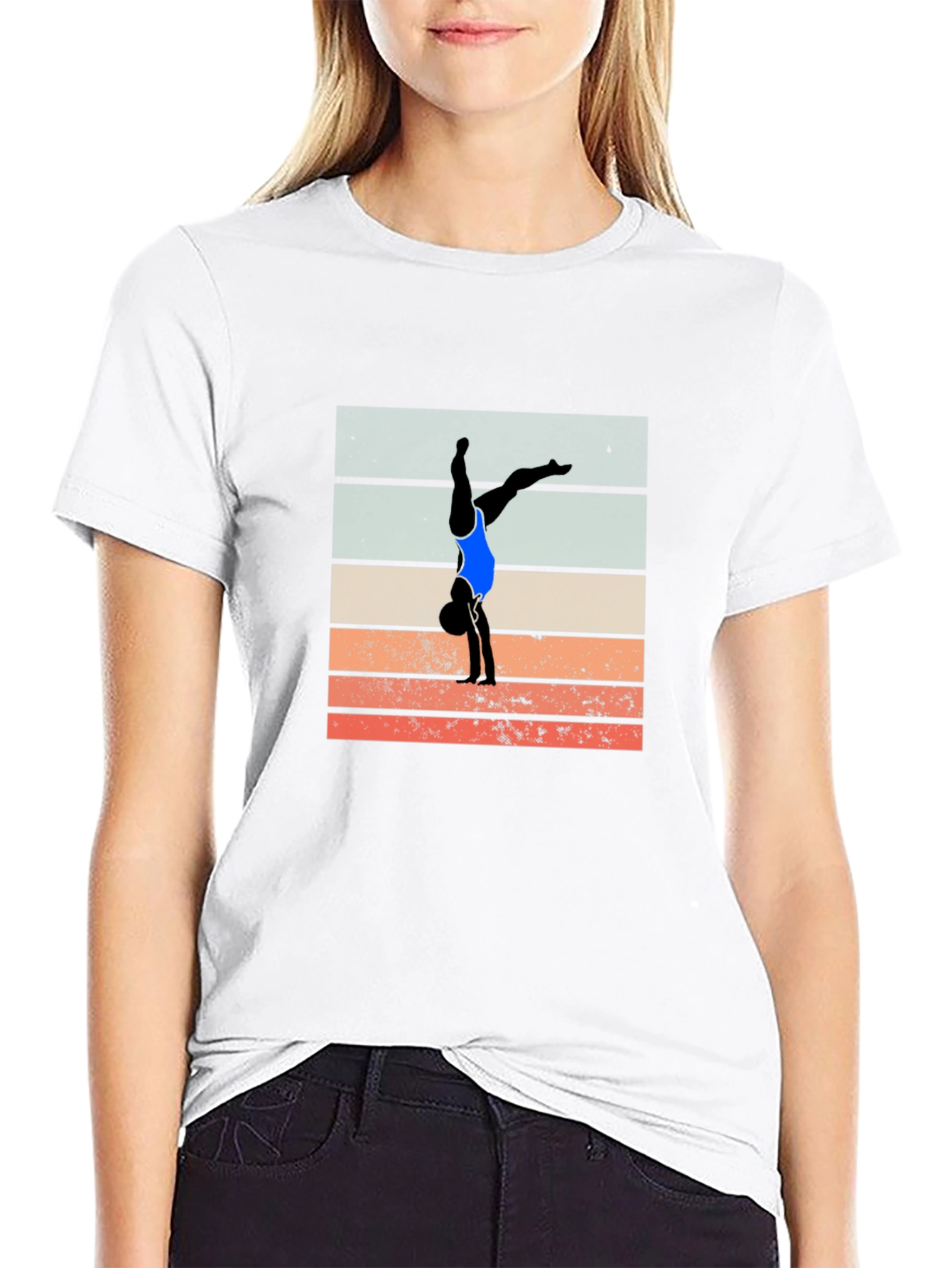 Gymnast Silhouette Graphic Tee - Retro Style