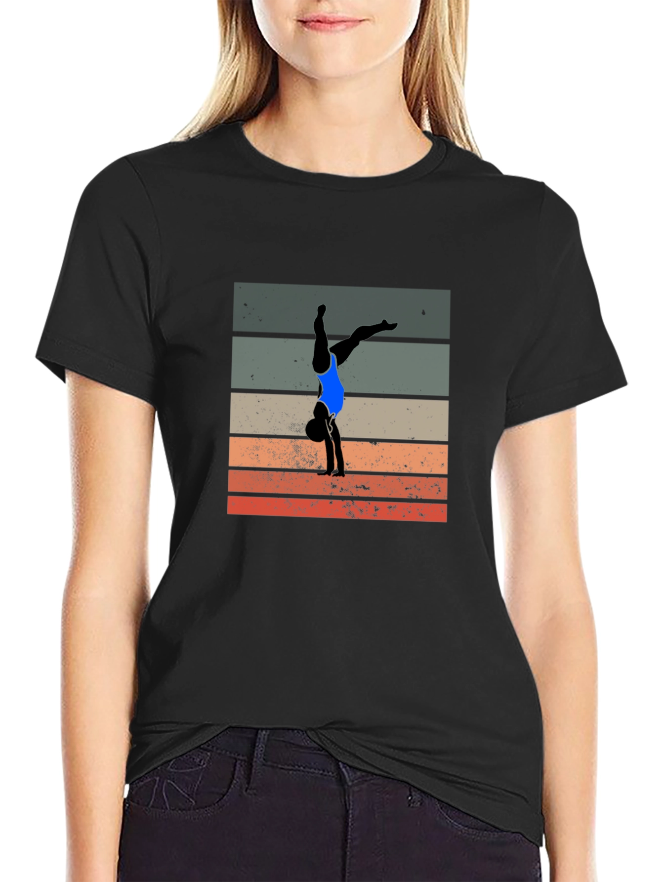 Gymnast Silhouette Graphic Tee - Retro Style