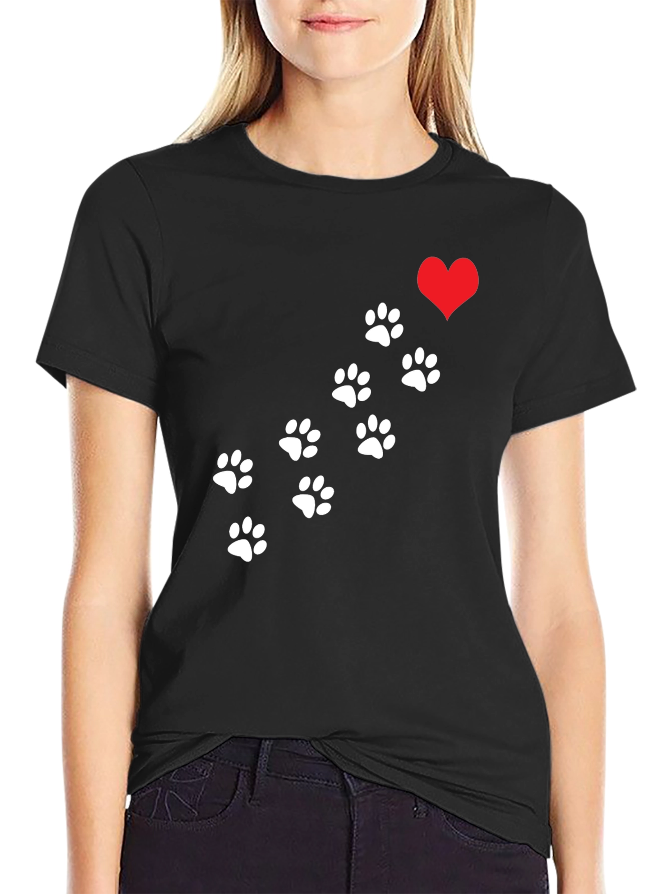 Paw Print Heart T-Shirt - Black