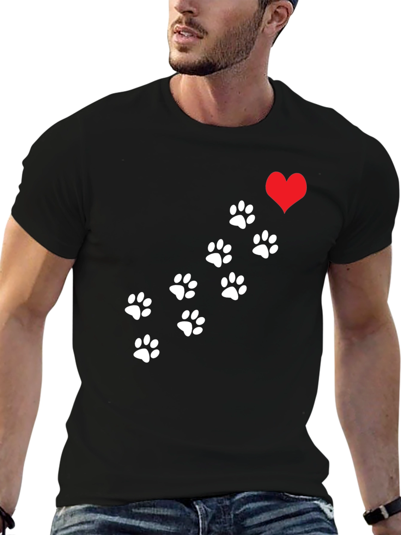 Paw Print Heart T-Shirt - Black