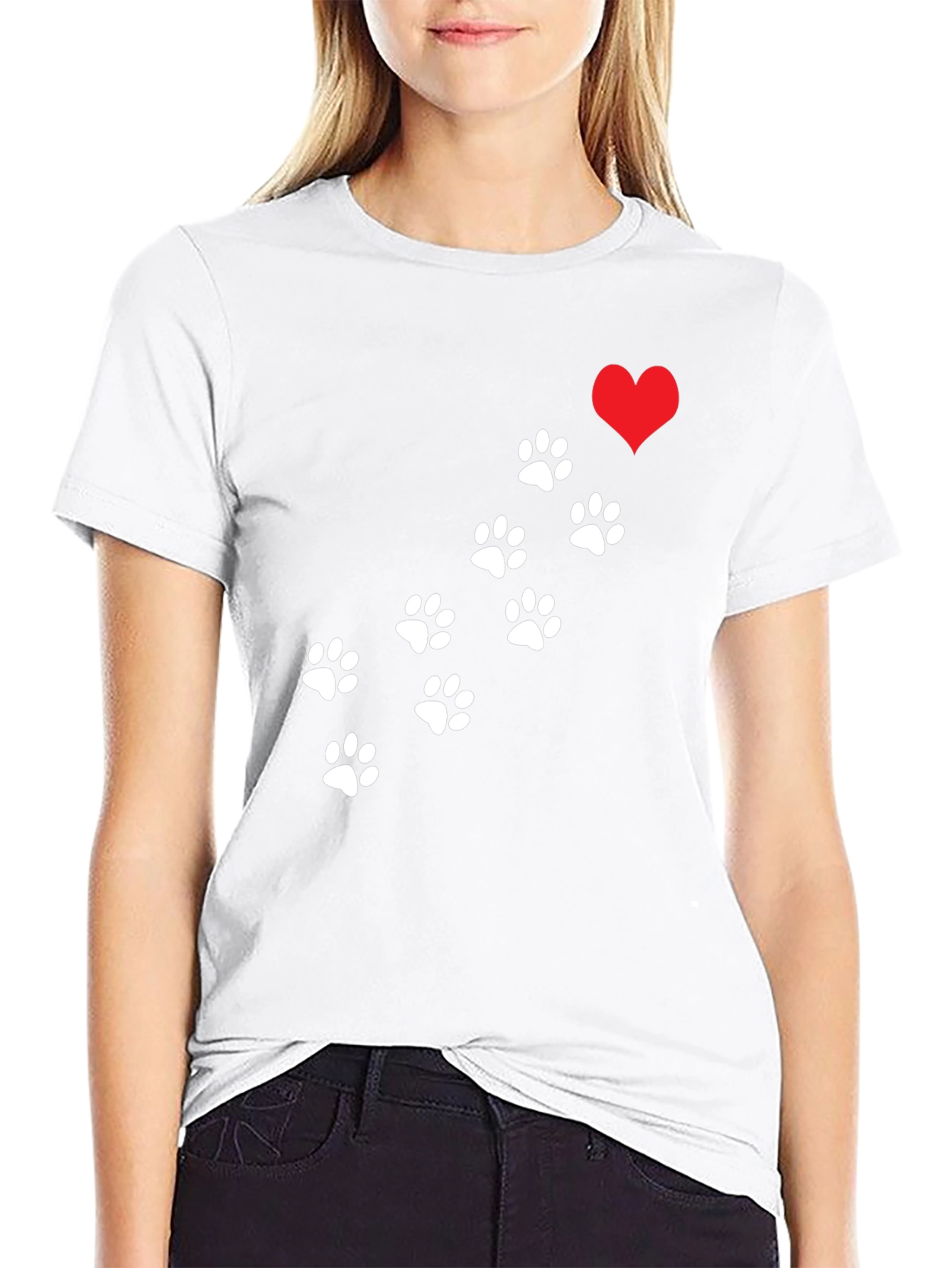 Paw Print Heart T-Shirt - Black