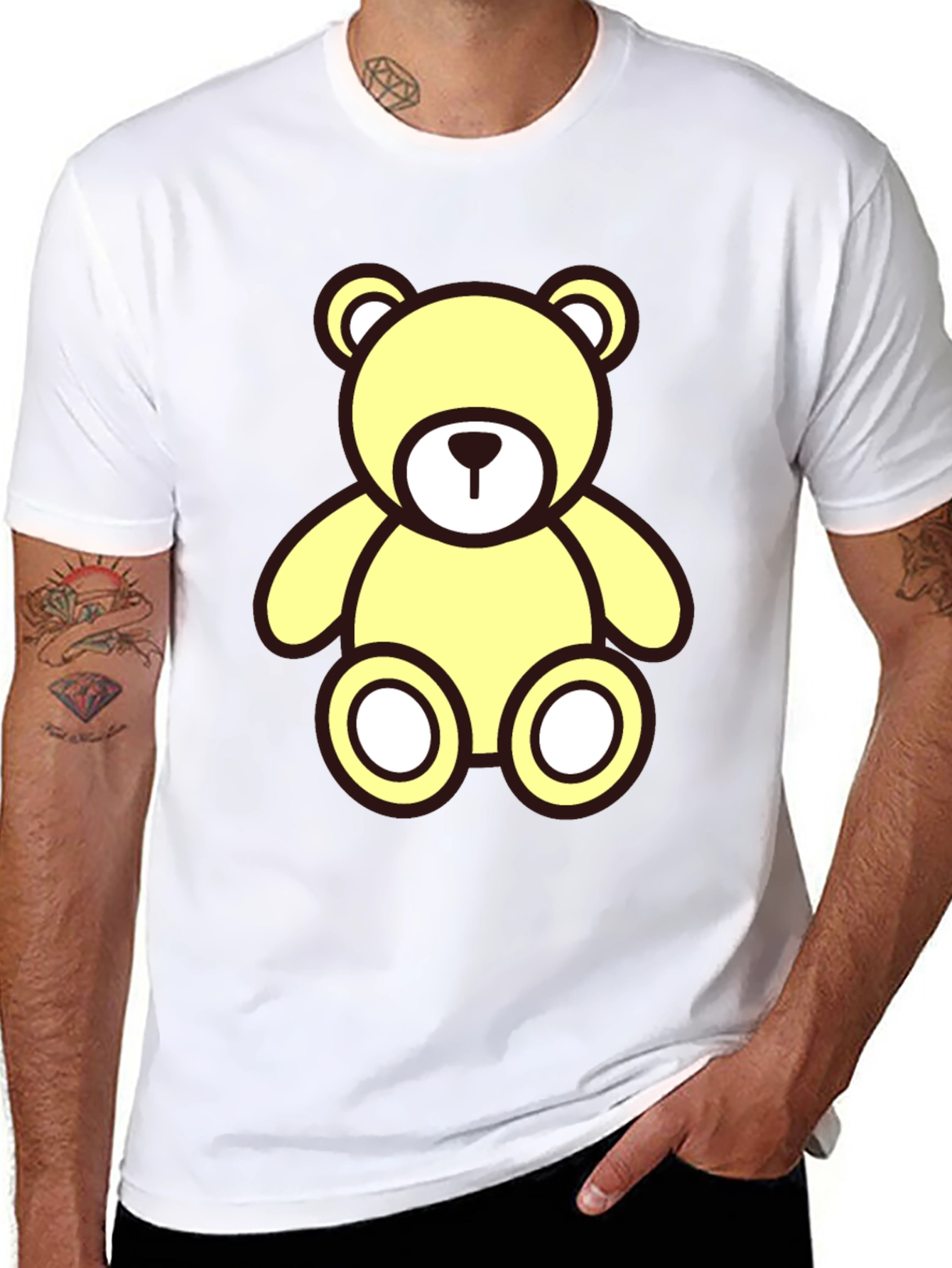 Cute Yellow Teddy Bear Graphic T-Shirt - Casual Style