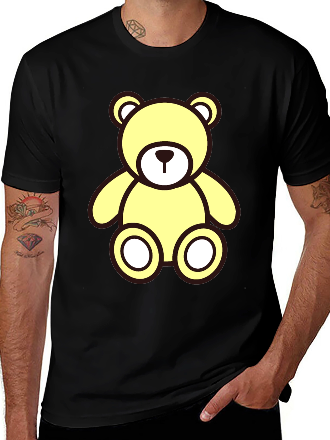 Cute Yellow Teddy Bear Graphic T-Shirt - Casual Style