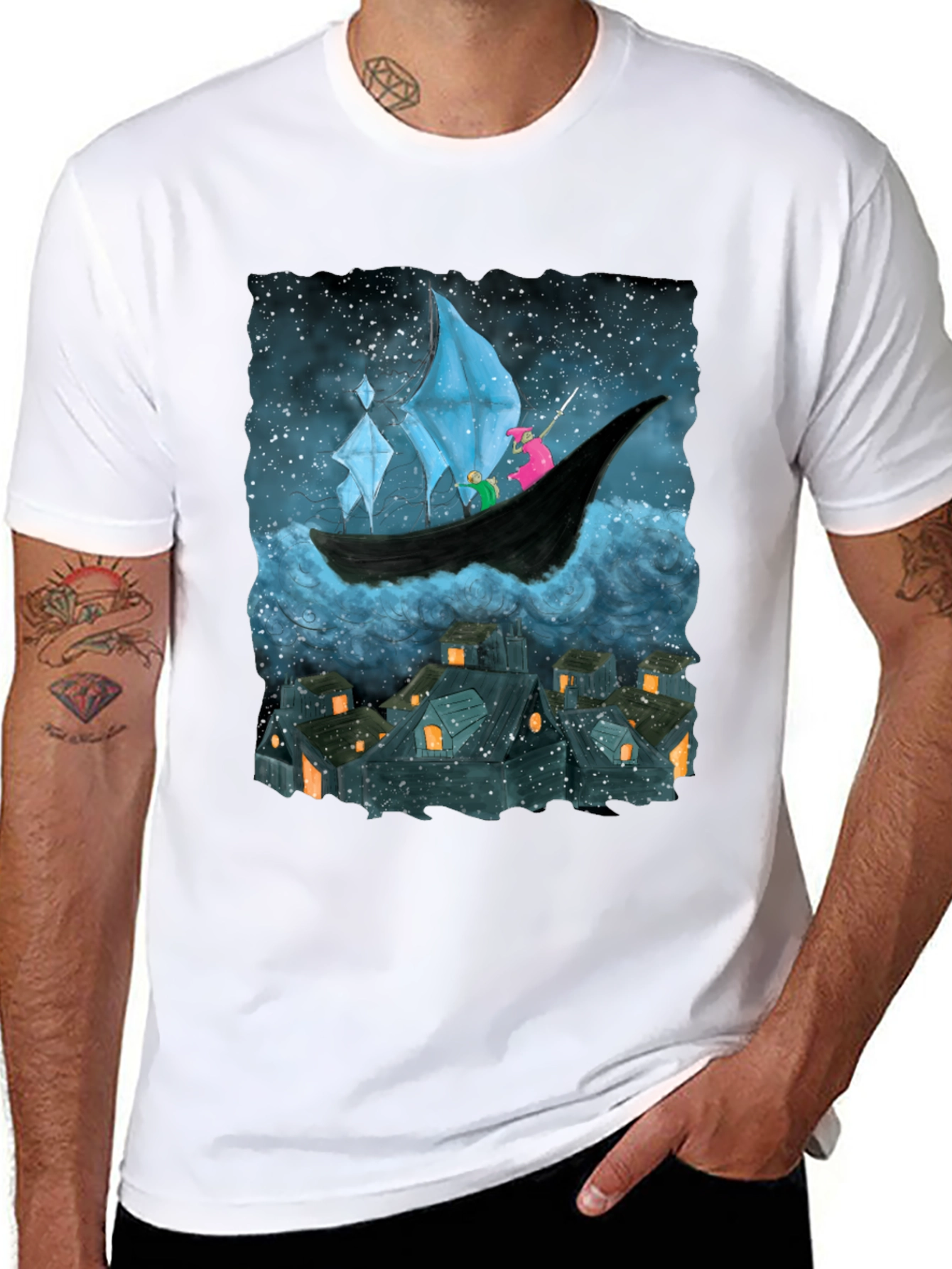Whimsical Night Voyage Graphic Tee