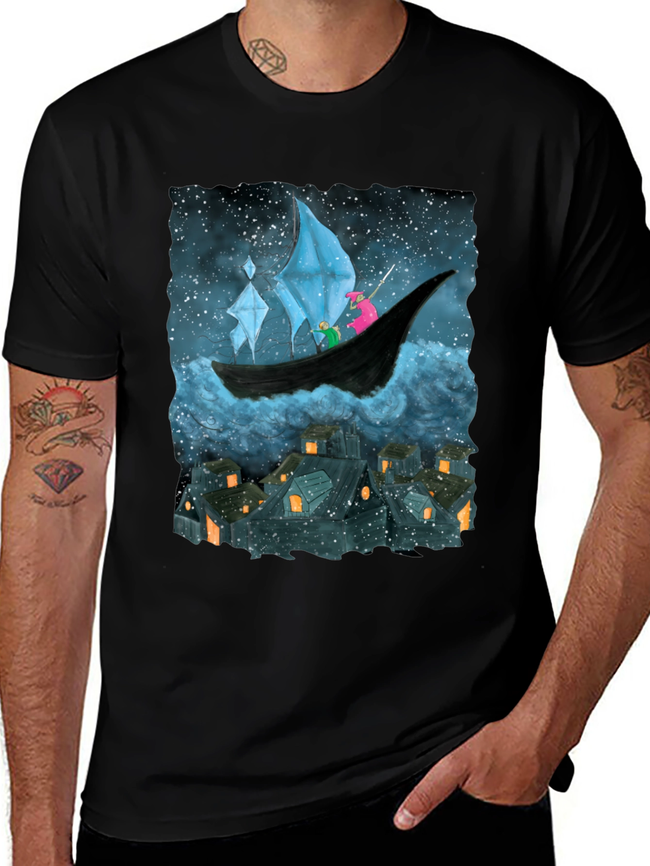 Whimsical Night Voyage Graphic Tee