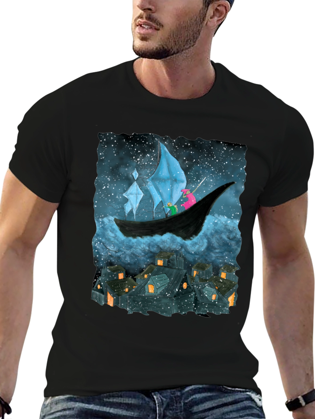 Whimsical Night Voyage Graphic Tee