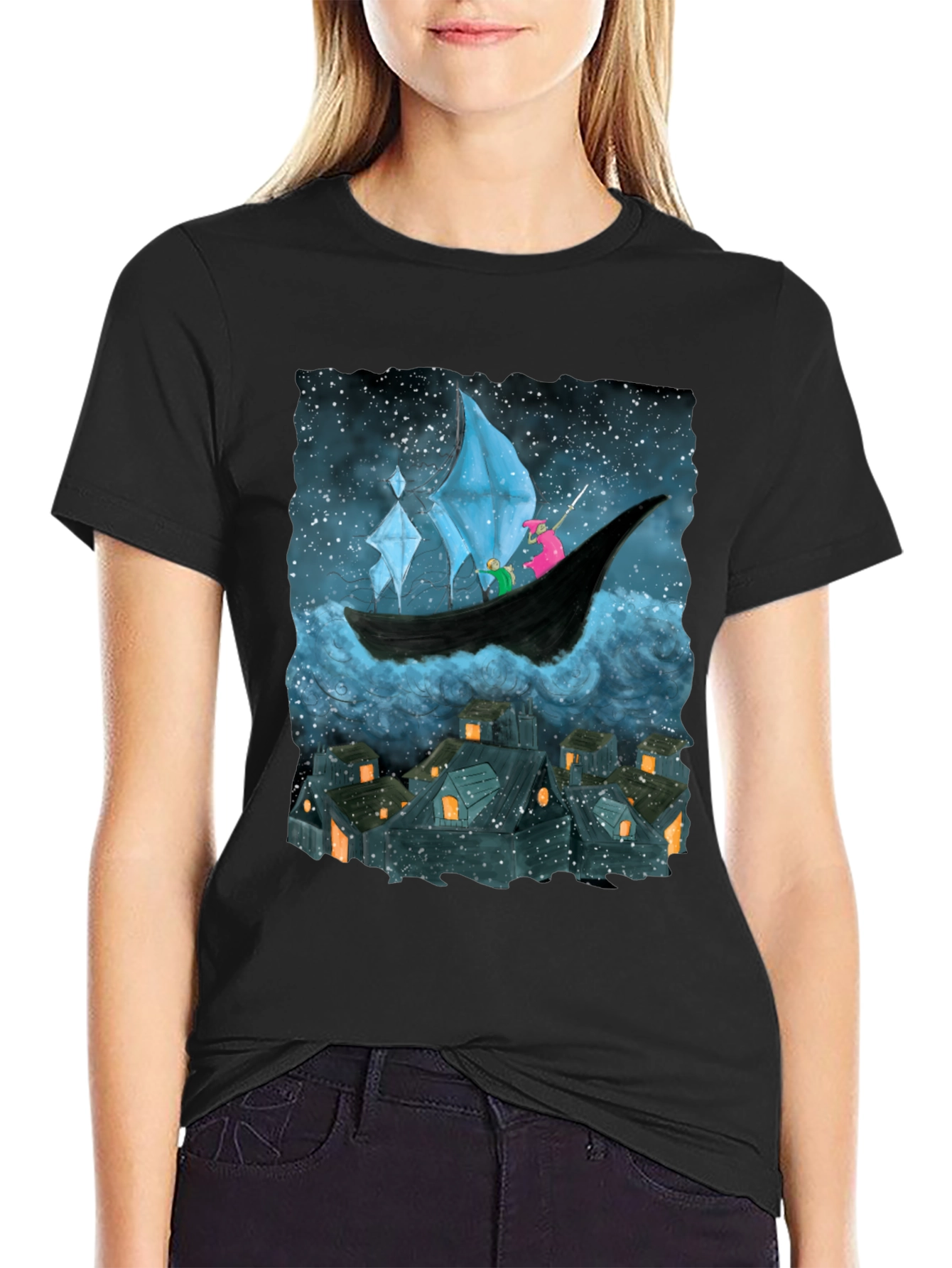 Whimsical Night Voyage Graphic Tee