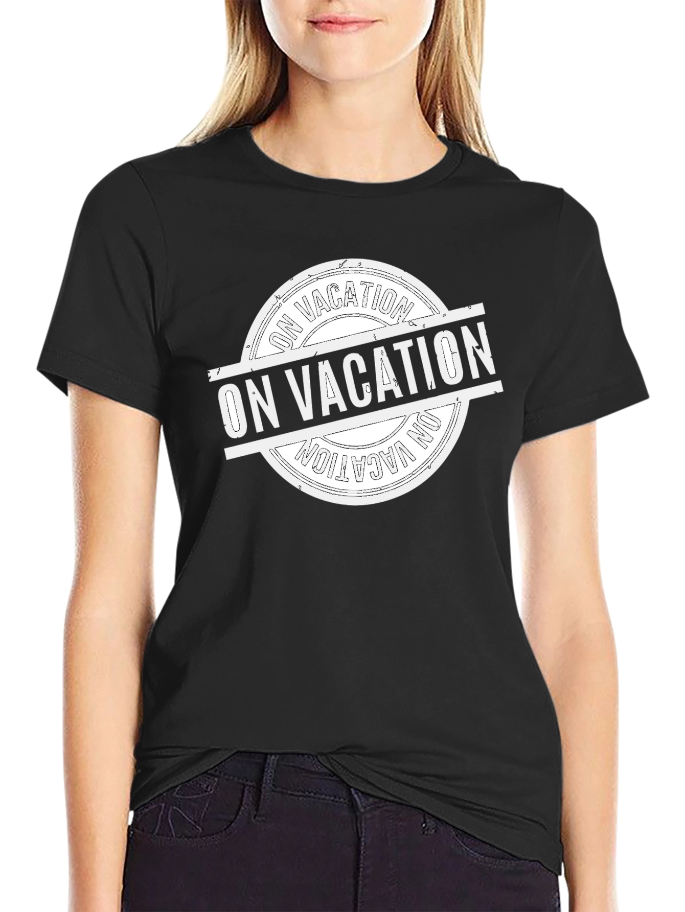 On Vacation Graphic Tee - Black Cotton T-Shirt
