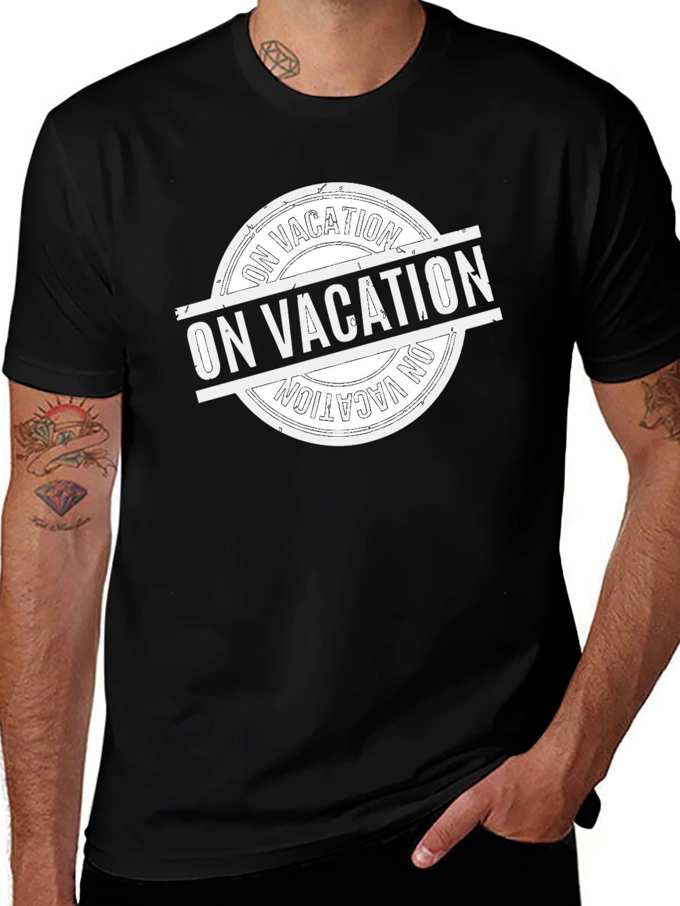 On Vacation Graphic Tee - Black Cotton T-Shirt