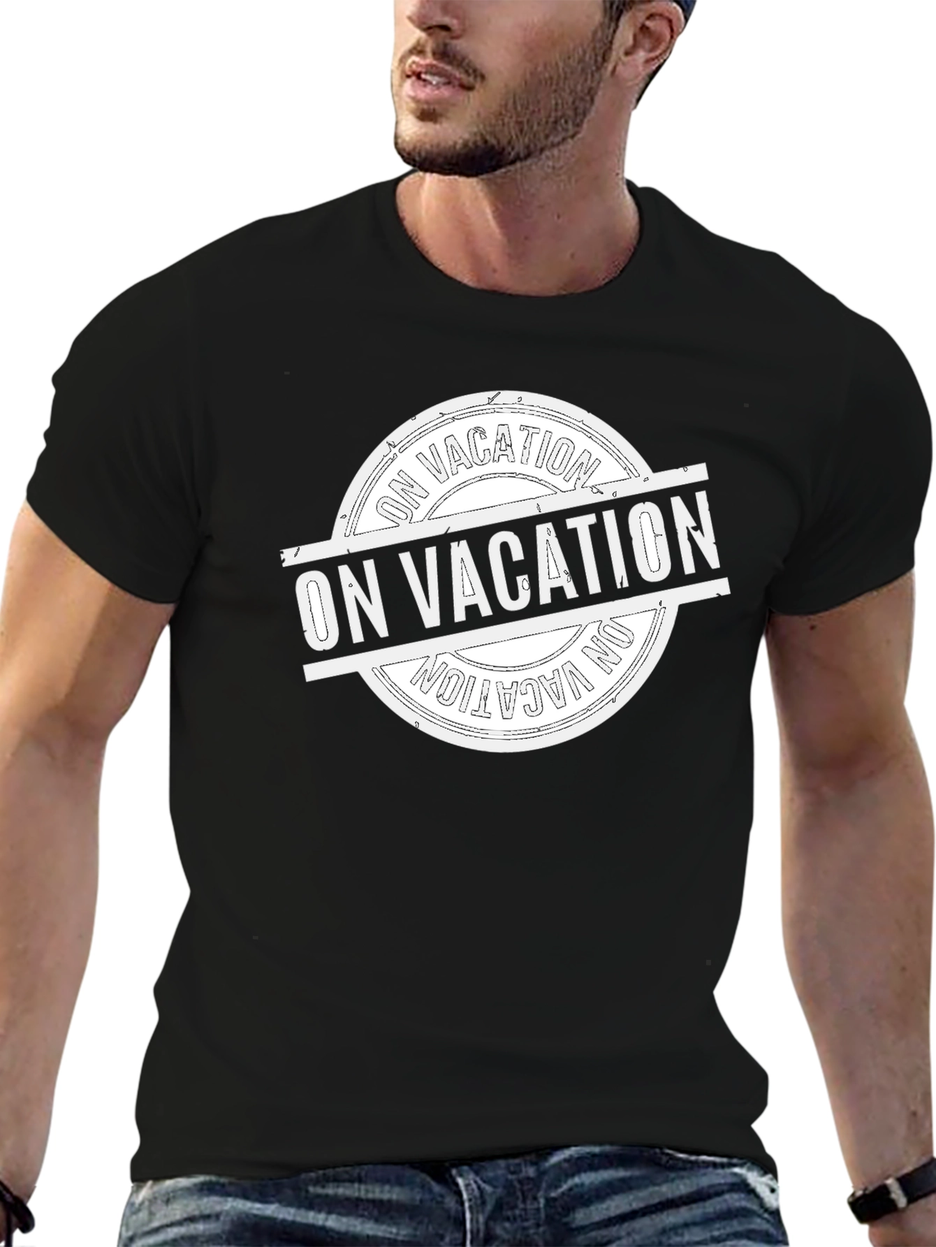 On Vacation Graphic Tee - Black Cotton T-Shirt