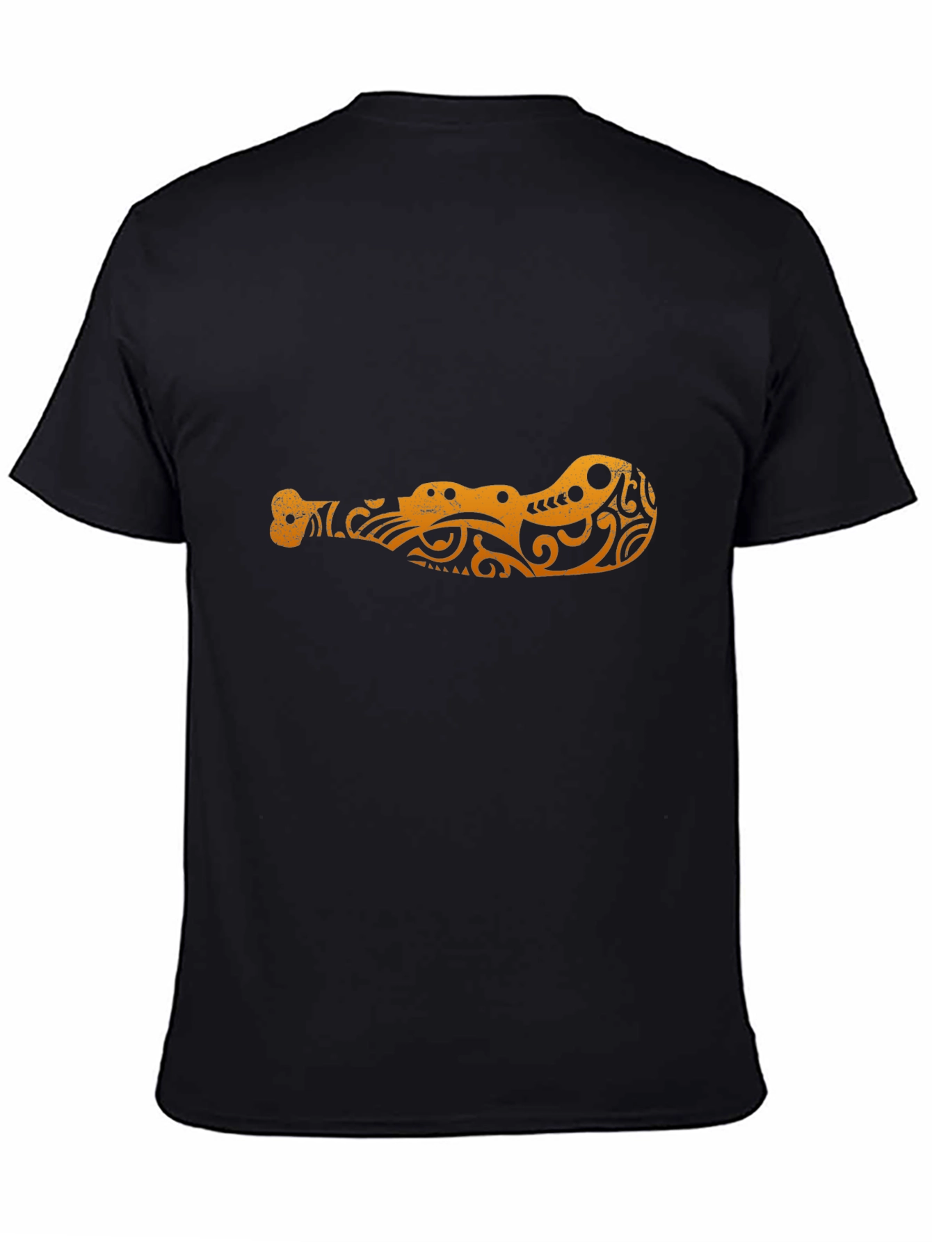 Tribal Crocodile Design Black T-Shirt