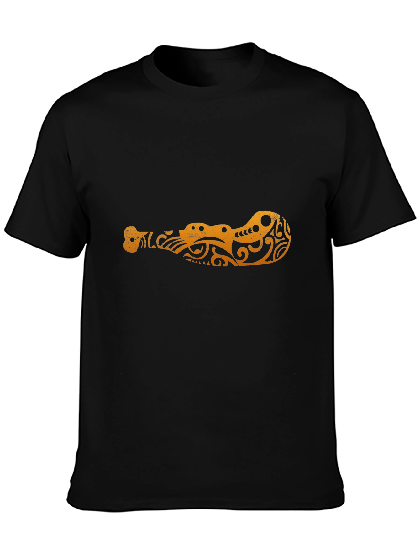 Tribal Crocodile Design Black T-Shirt