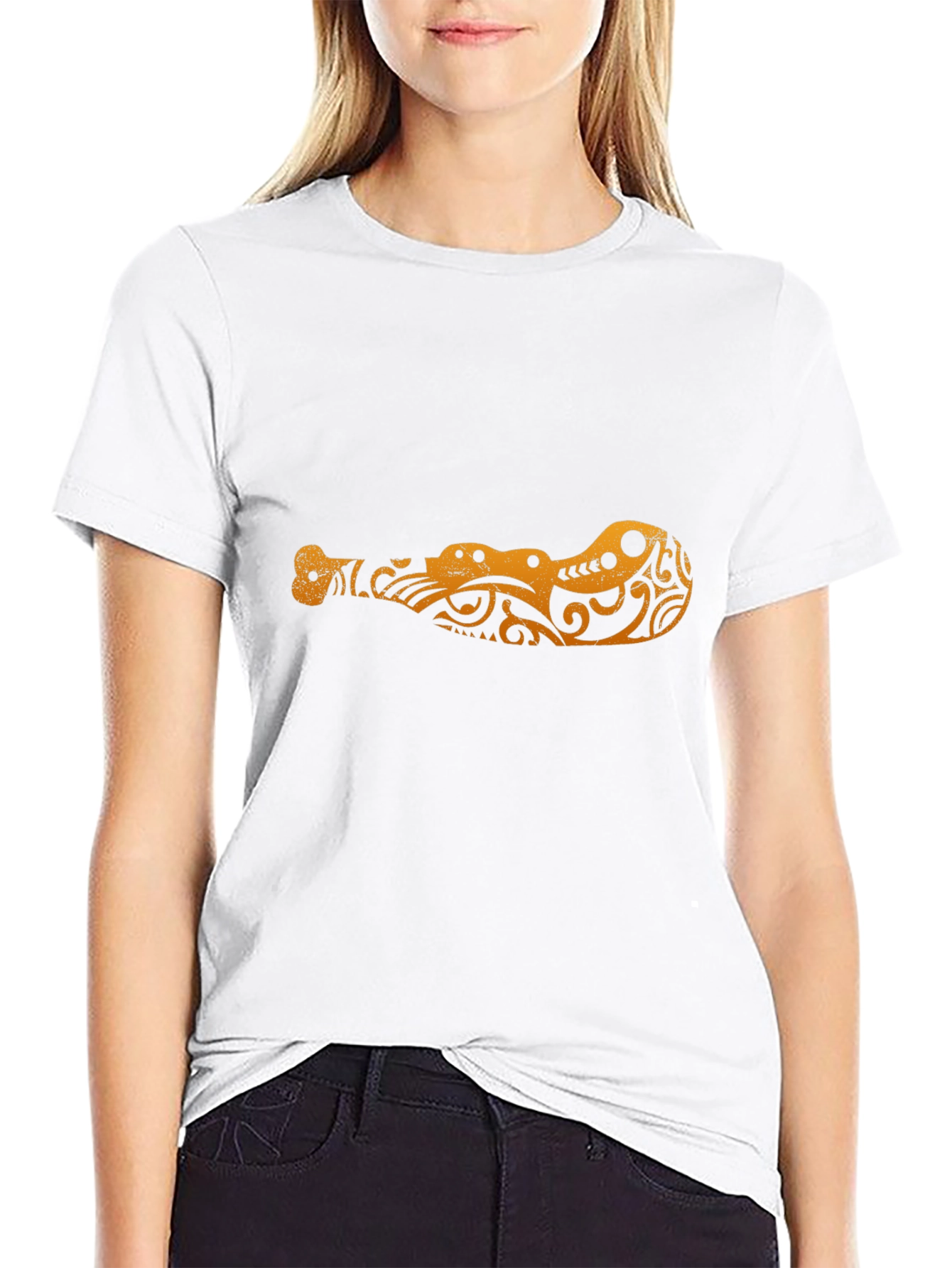 Tribal Crocodile Design Black T-Shirt
