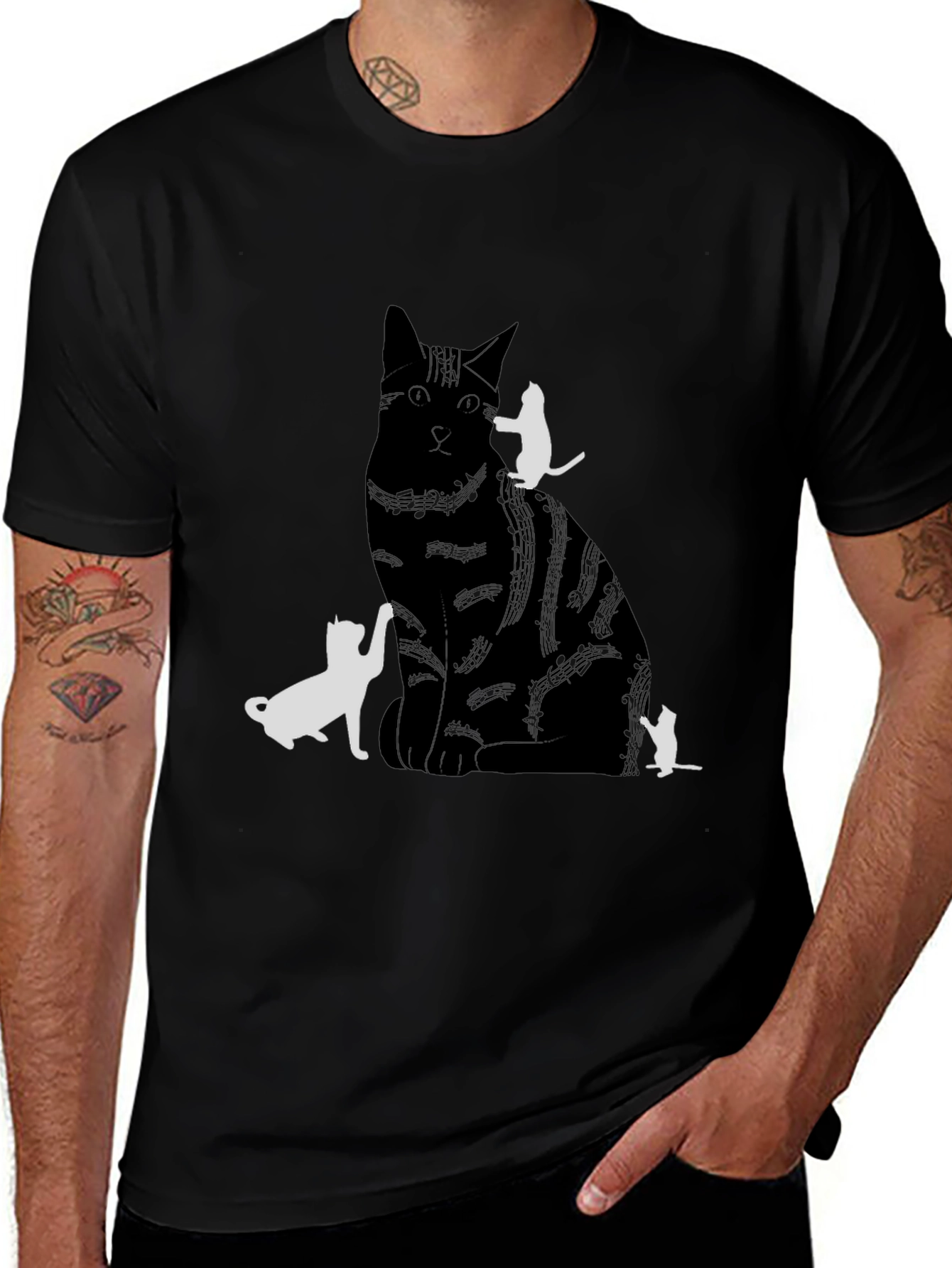 Cat Silhouette Graphic Tee - Black