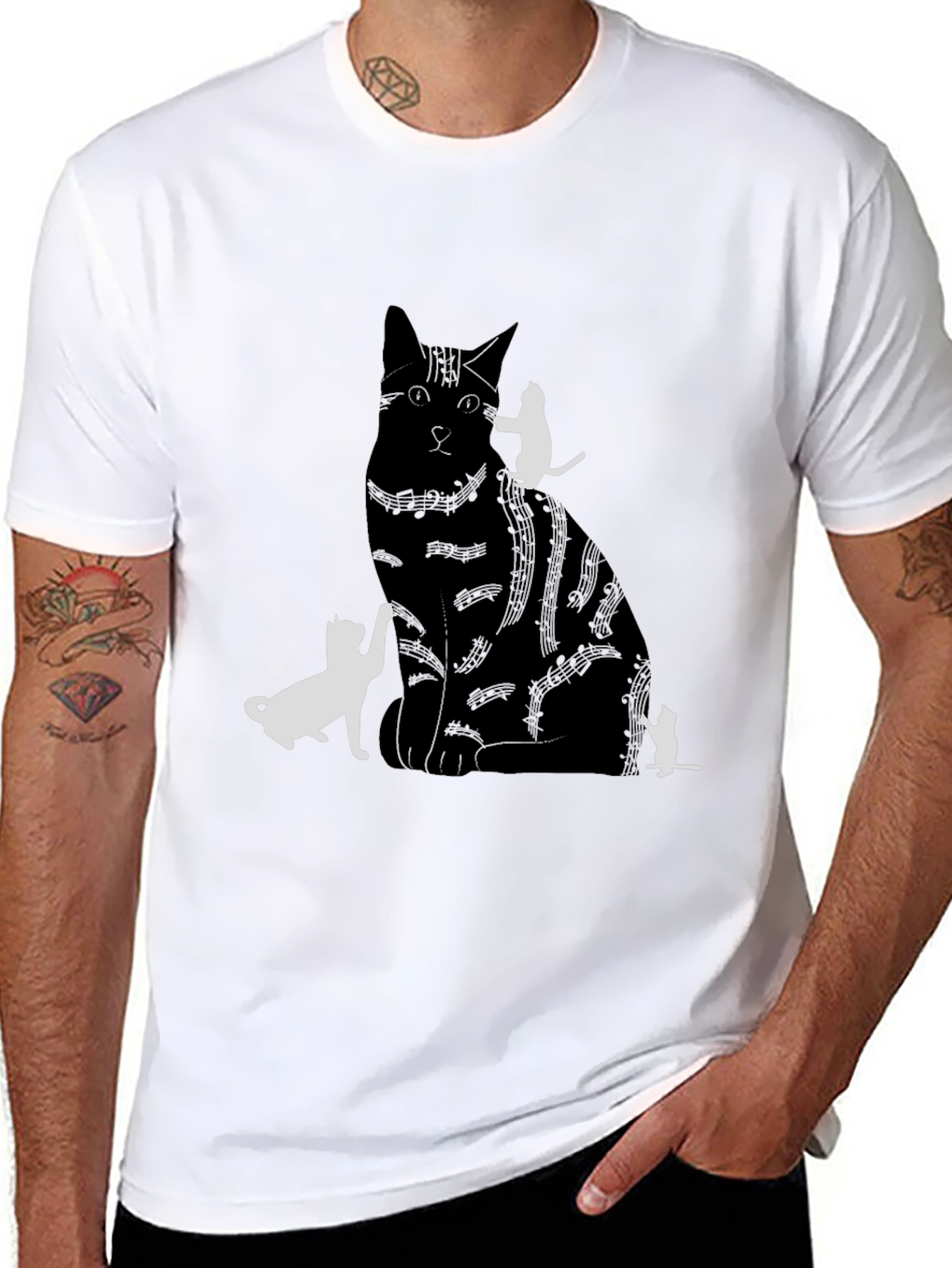 Cat Silhouette Graphic Tee - Black