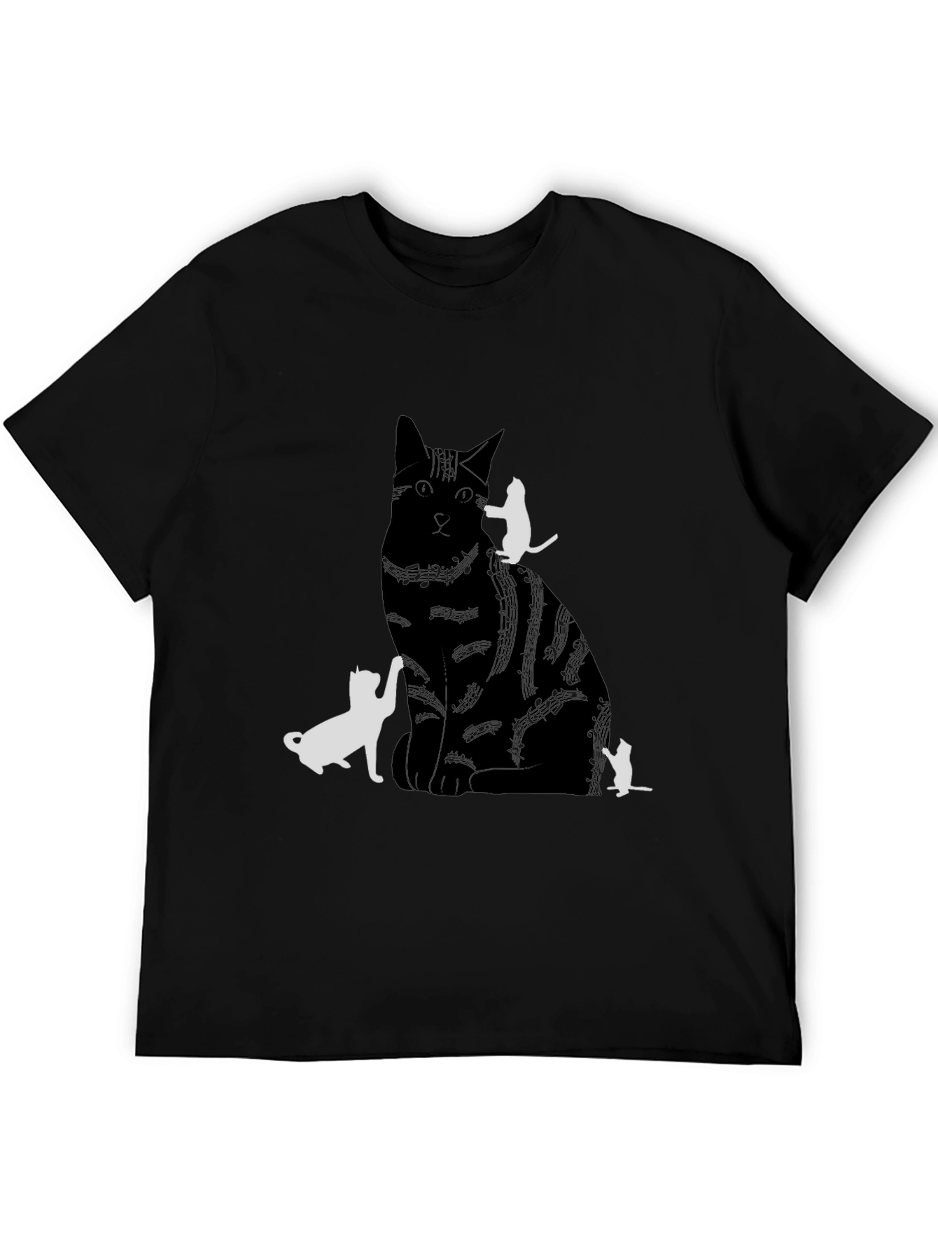 Cat Silhouette Graphic Tee - Black