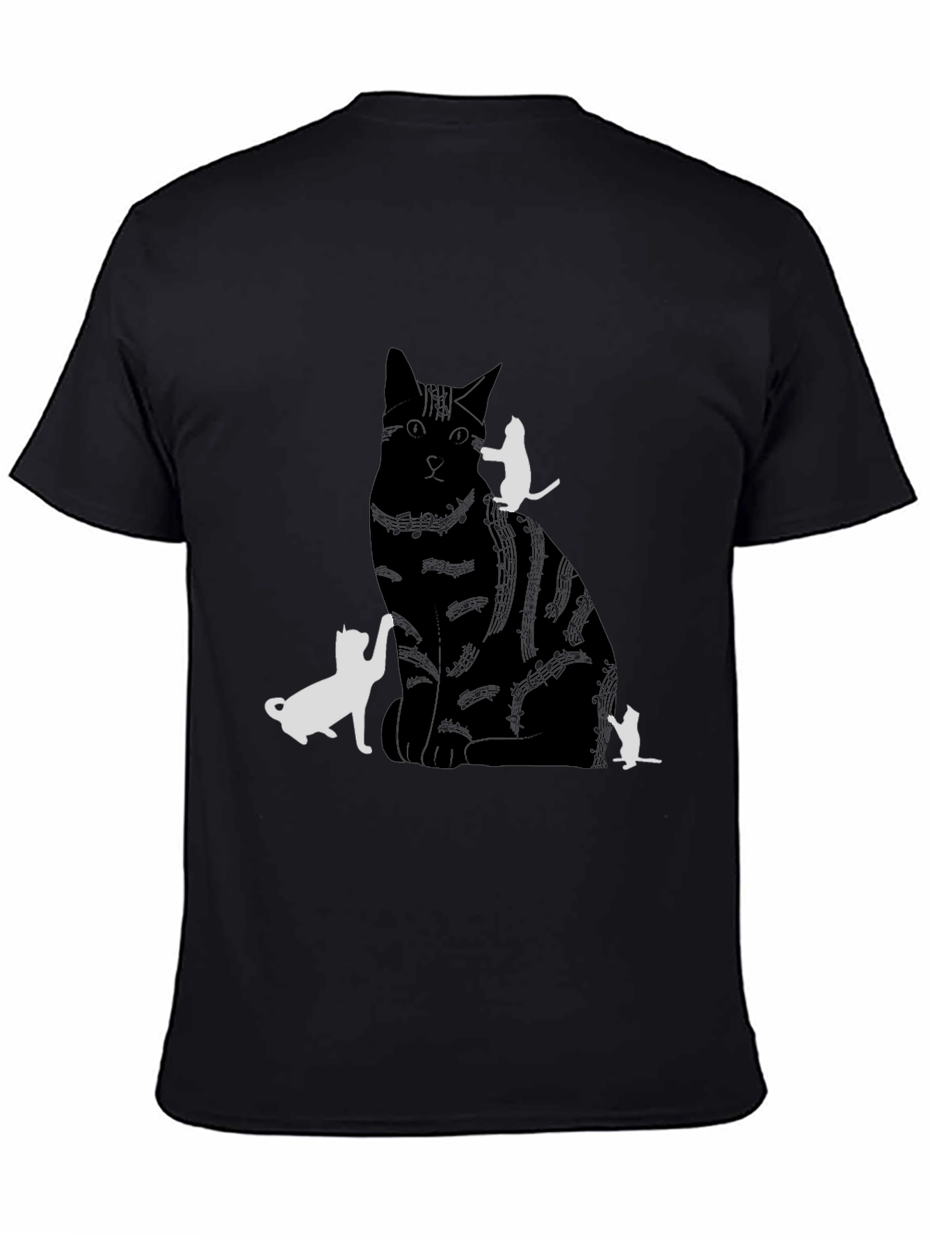 Cat Silhouette Graphic Tee - Black