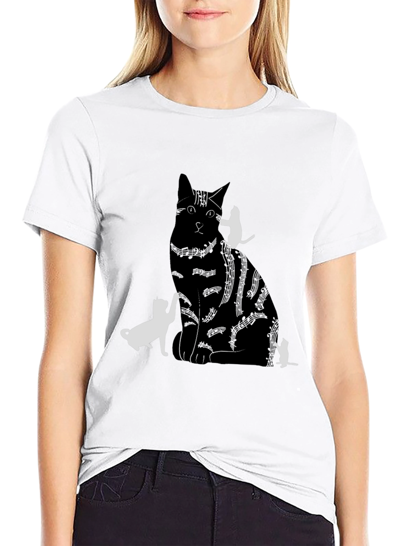 Cat Silhouette Graphic Tee - Black