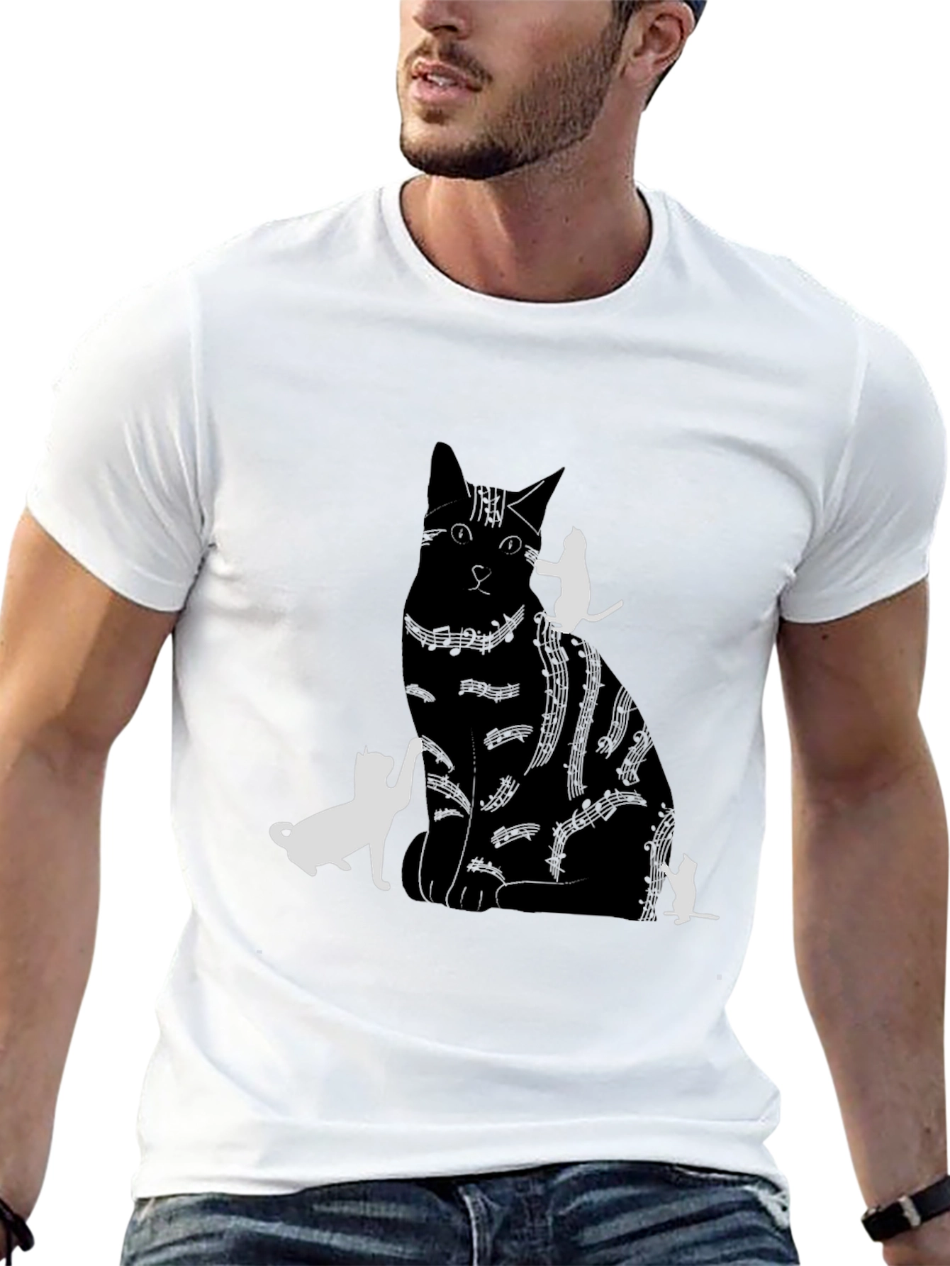 Cat Silhouette Graphic Tee - Black