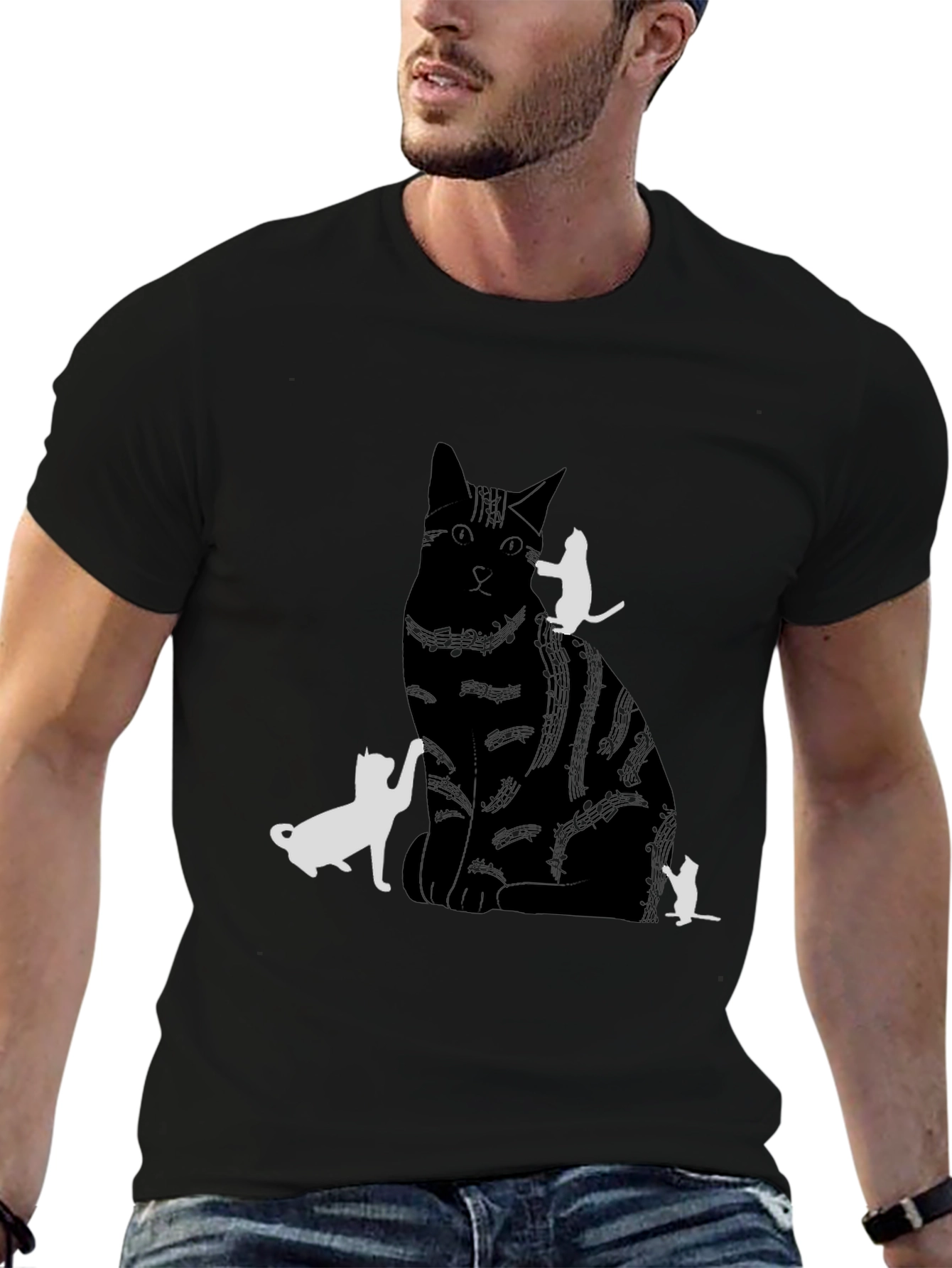 Cat Silhouette Graphic Tee - Black