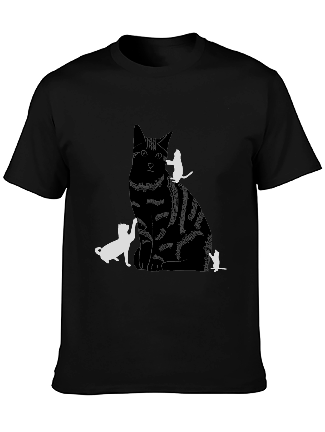 Cat Silhouette Graphic Tee - Black