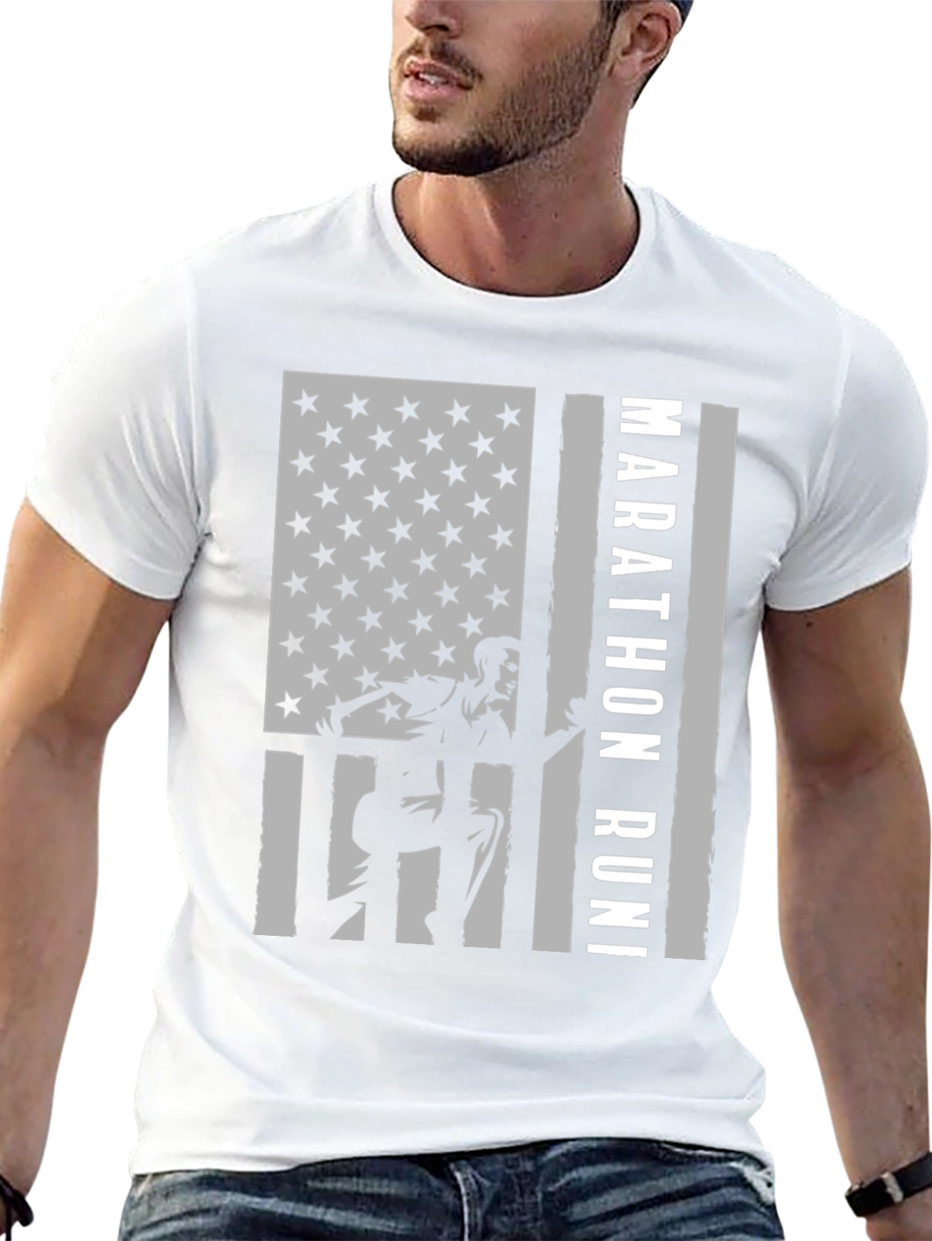 Marathon Runner US Flag Graphic Tee
