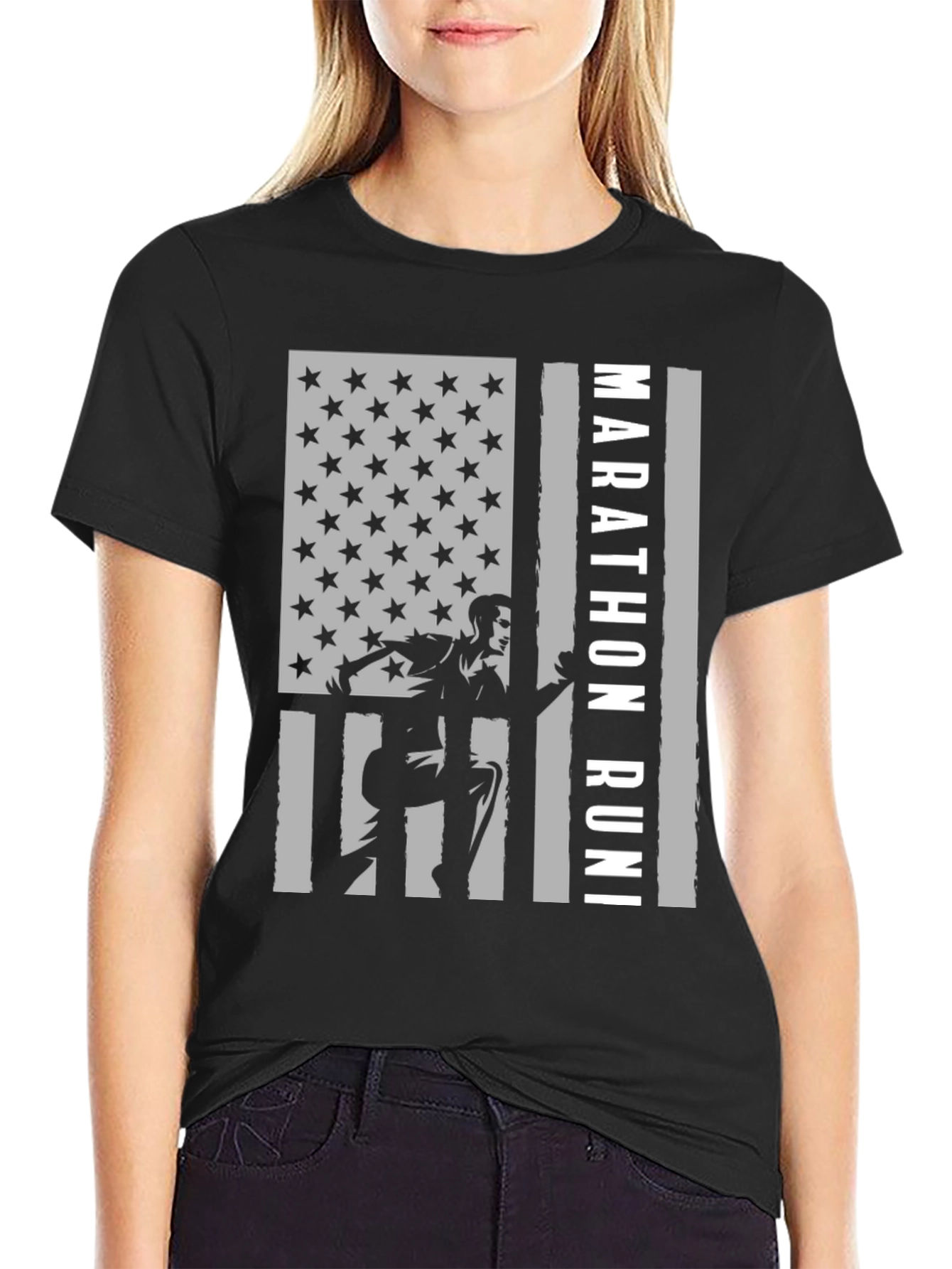 Marathon Runner US Flag Graphic Tee