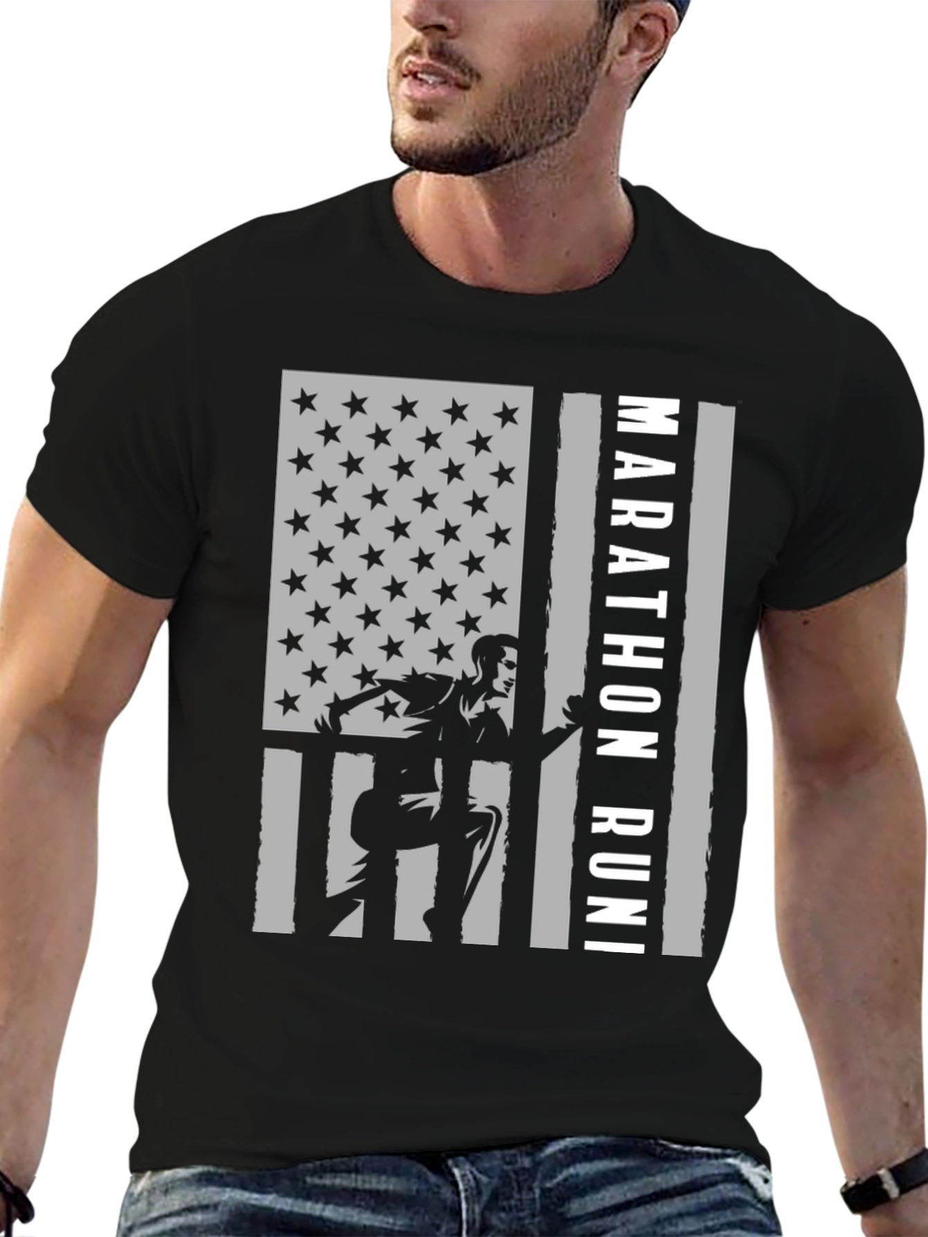 Marathon Runner US Flag Graphic Tee