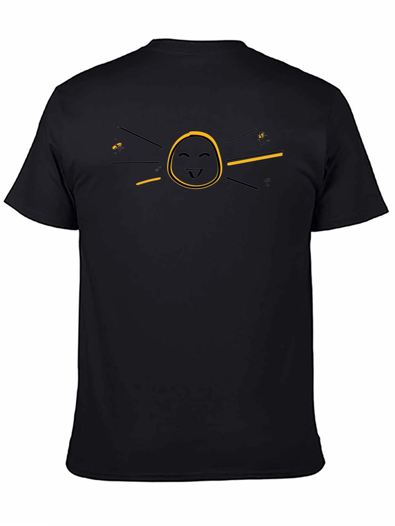 Funny Graphic Black T-Shirt - Smiley Face Sun Design