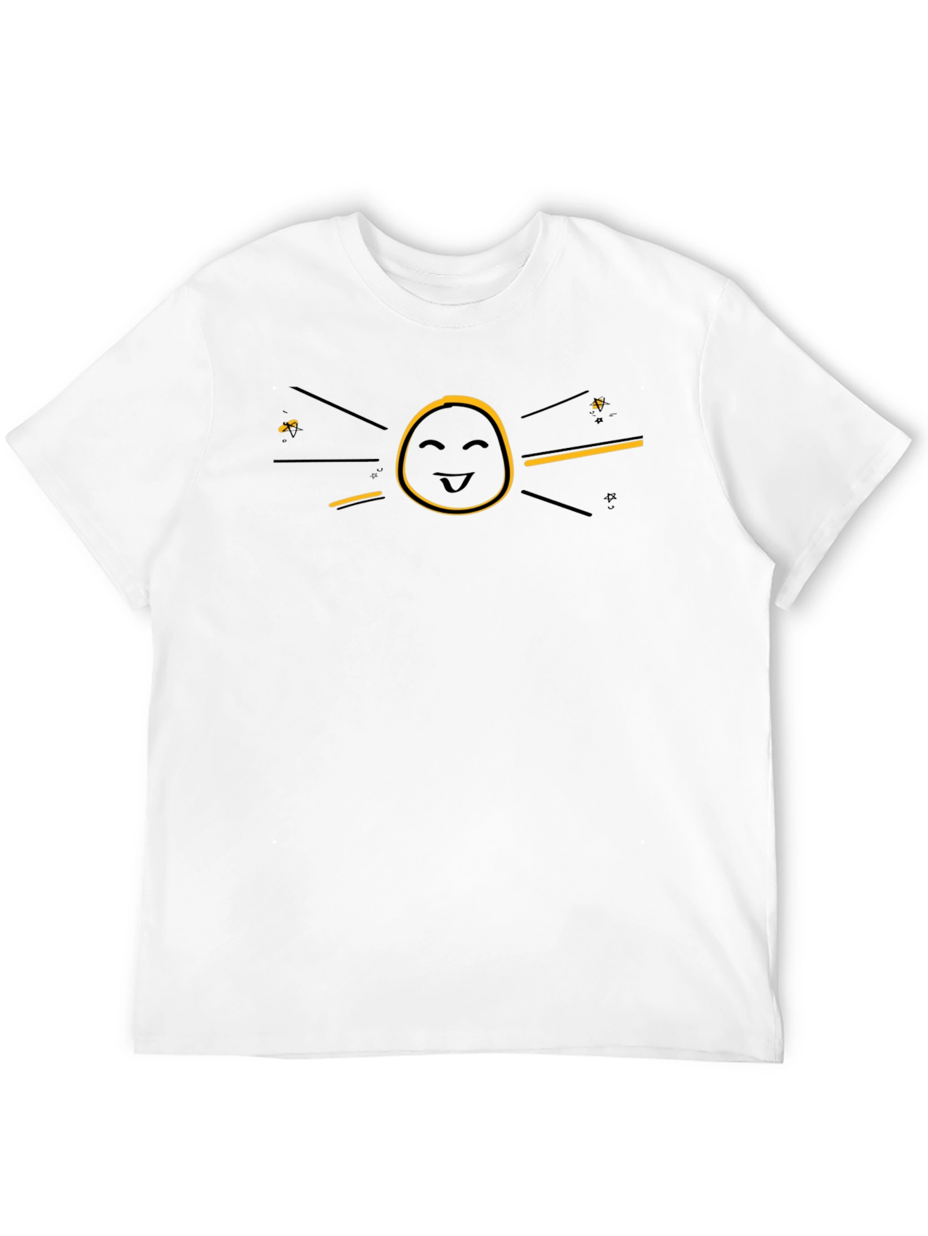 Funny Graphic Black T-Shirt - Smiley Face Sun Design
