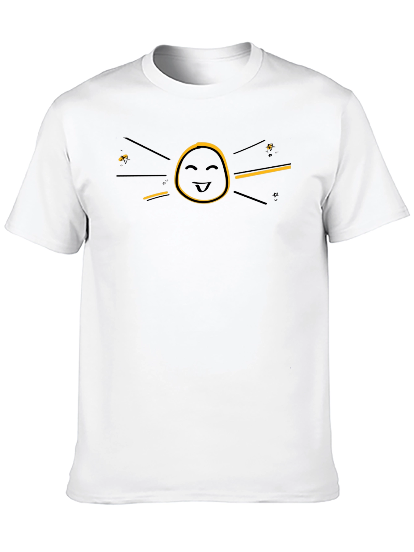 Funny Graphic Black T-Shirt - Smiley Face Sun Design