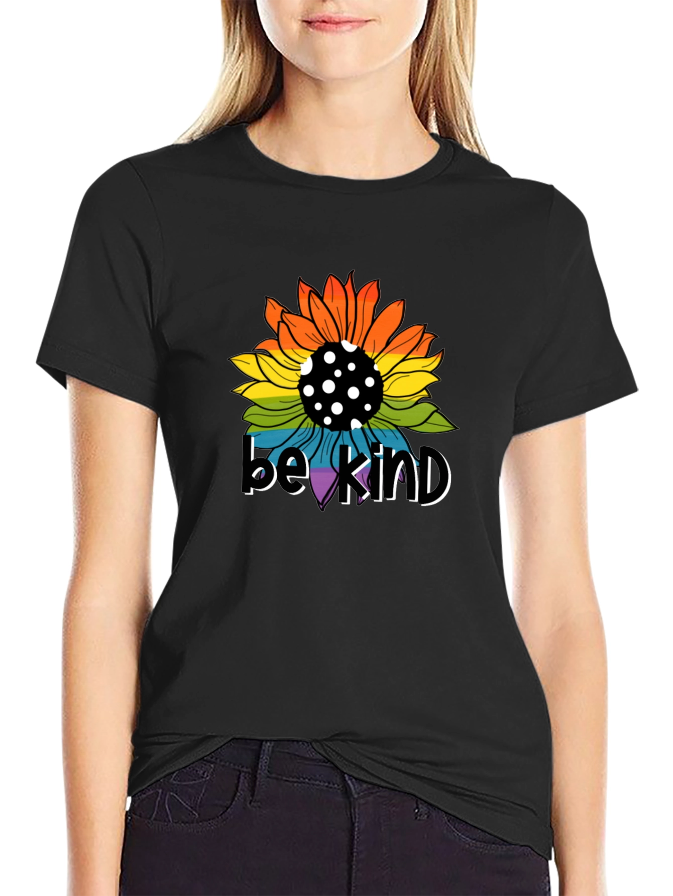 Be Kind Sunflower Graphic Tee - Black