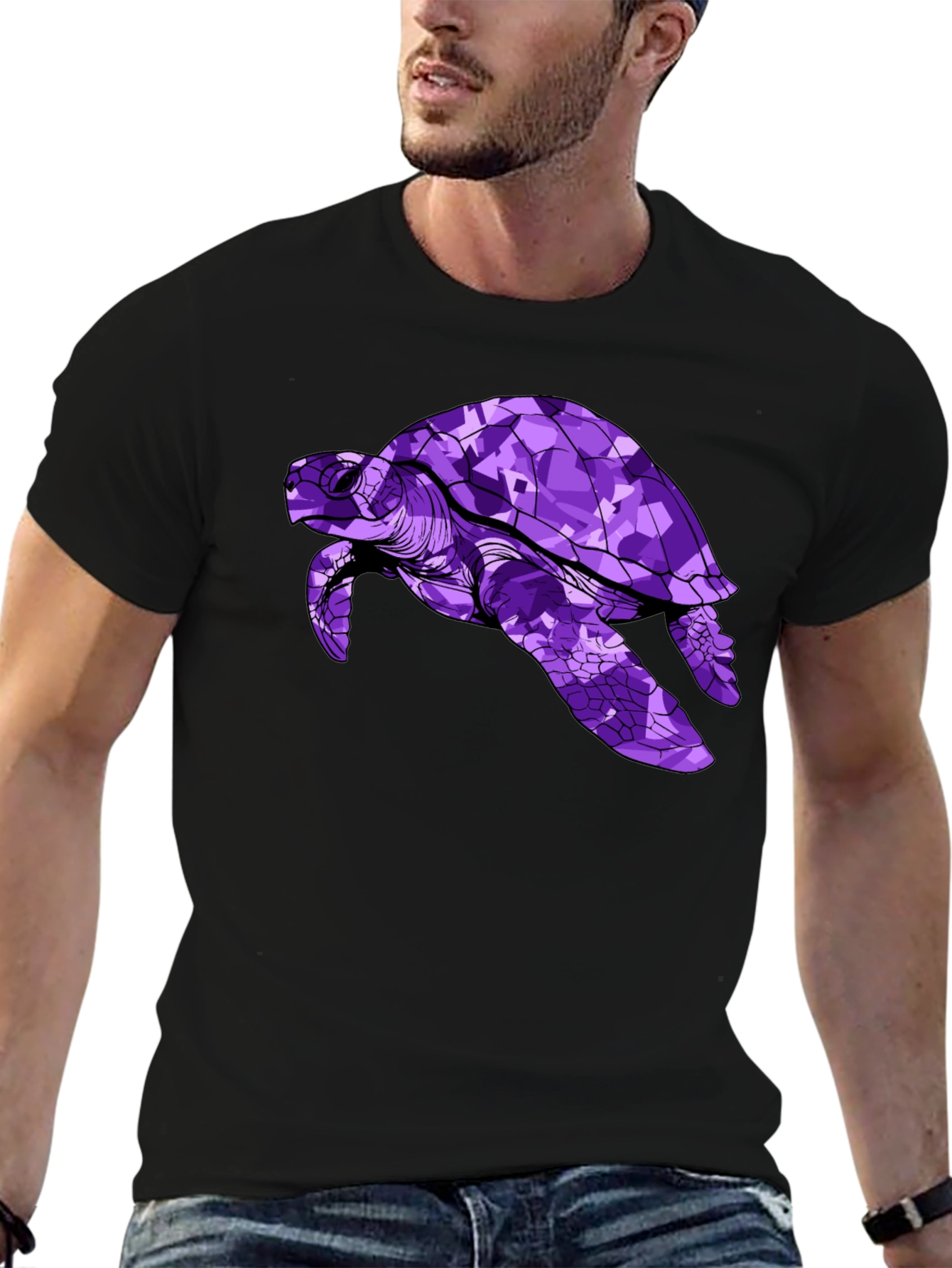 Purple Turtle Graphic Tee - Stylish Mens Black T-Shirt