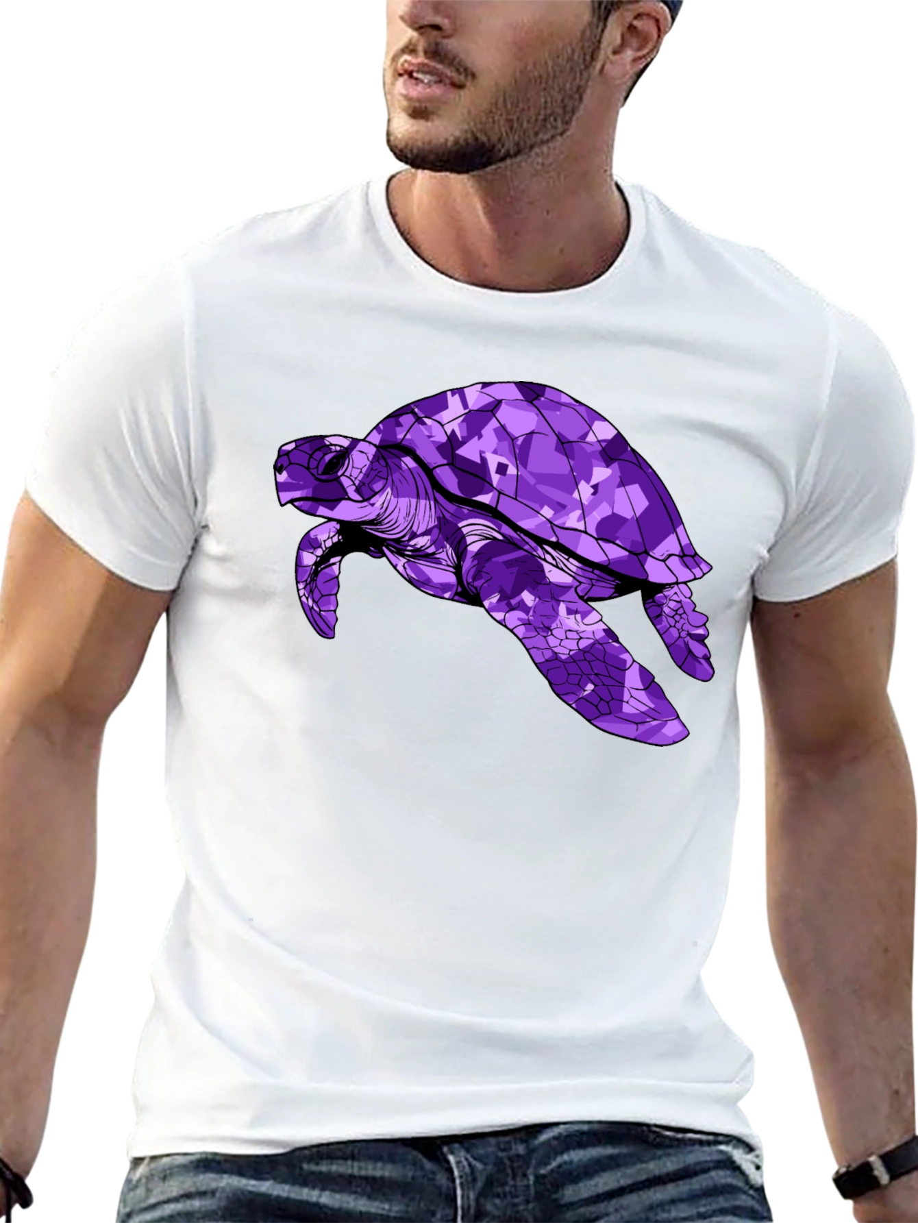 Purple Turtle Graphic Tee - Stylish Mens Black T-Shirt